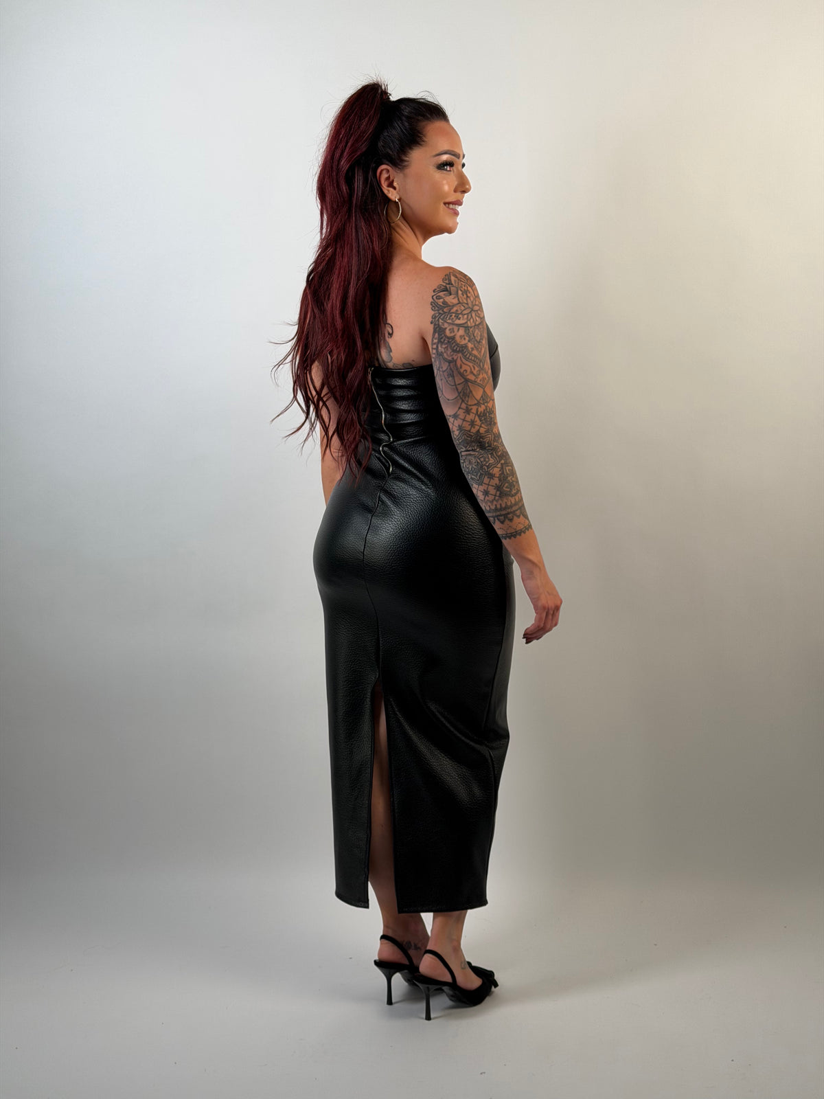 Jurk Leather Look Maxi Zwart