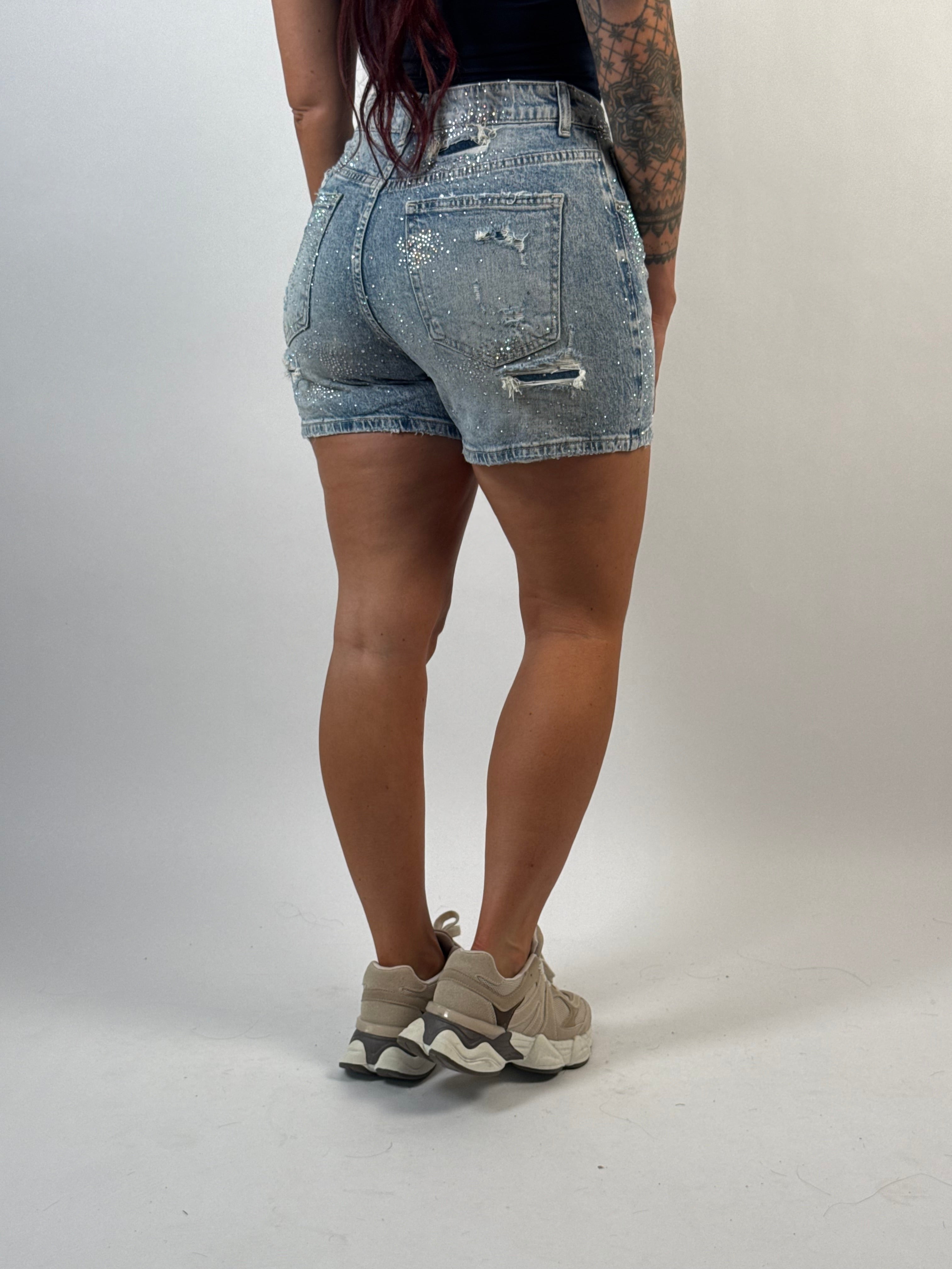 Jeans Short 1103 Strass Blauw