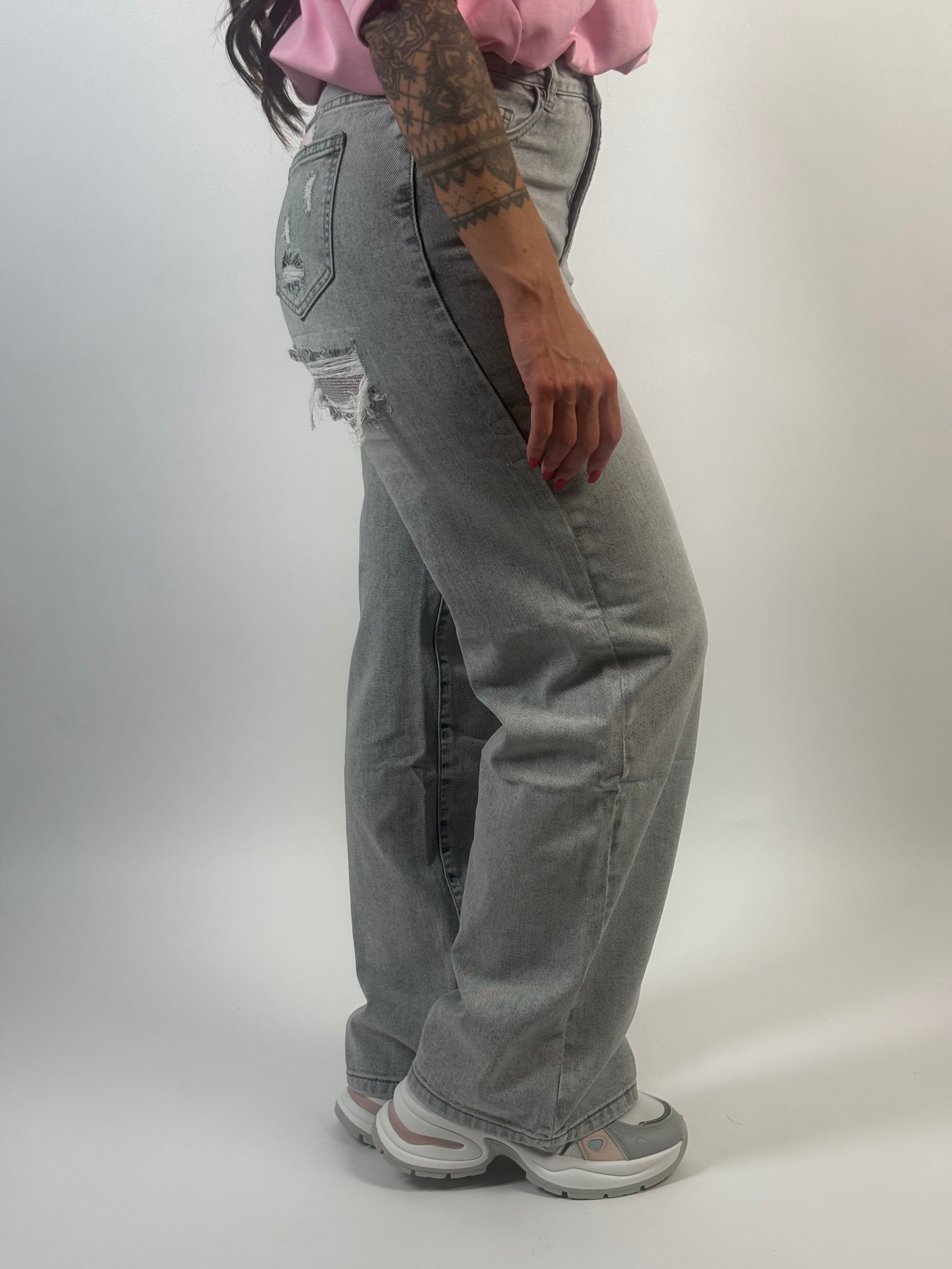 Jeans H 1576-3 Strass Wide Leg Grijs