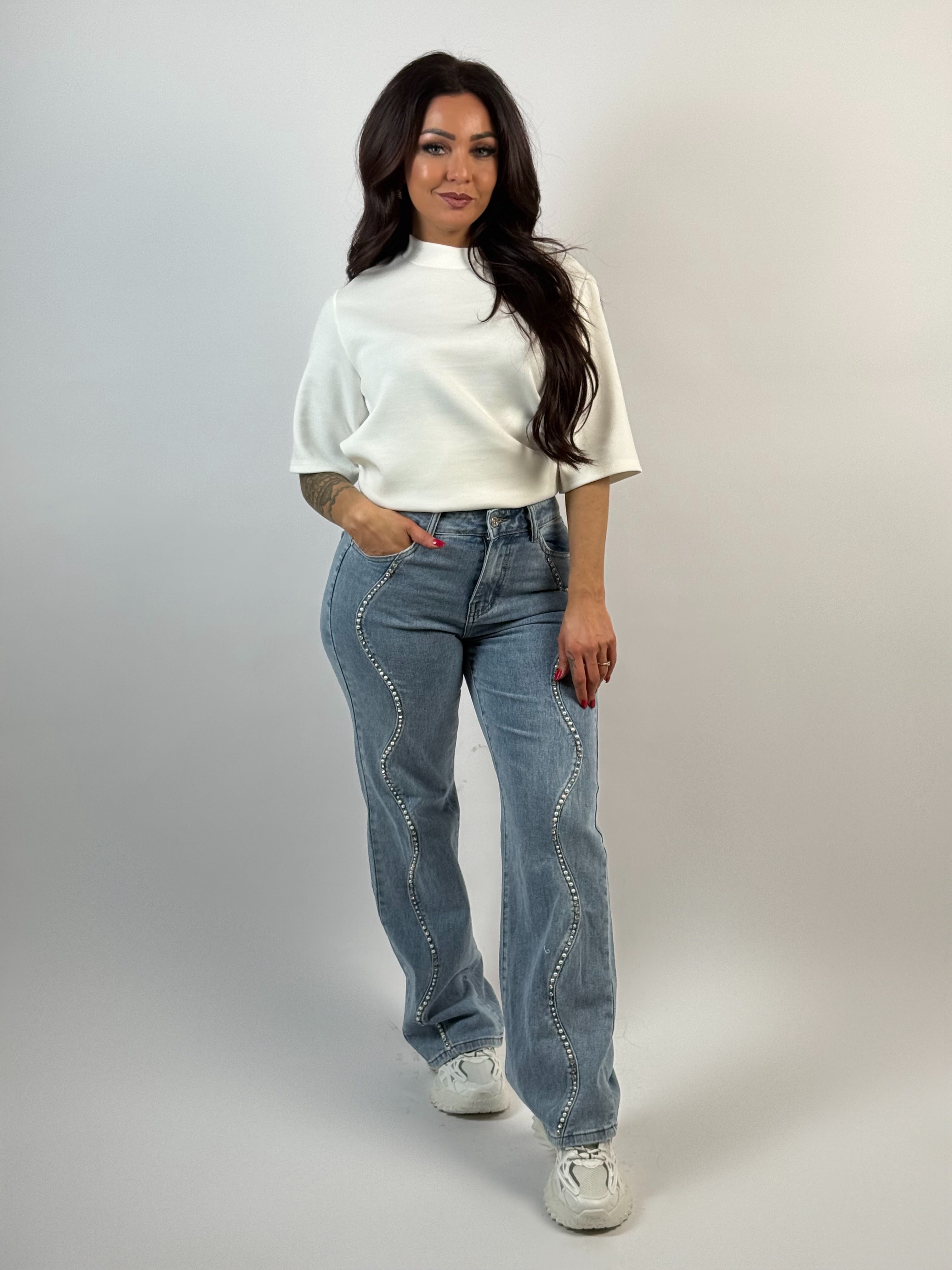 Jeans F 7250 Stud/Pearl Wide Leg Blauw
