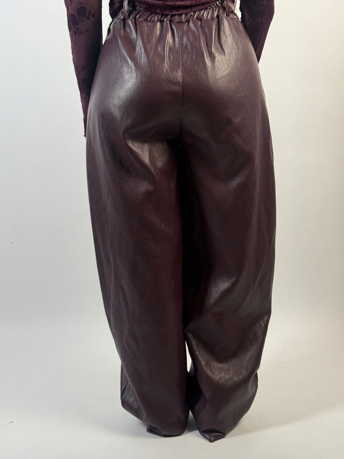 Broek Leer Look Ballon Bordeaux