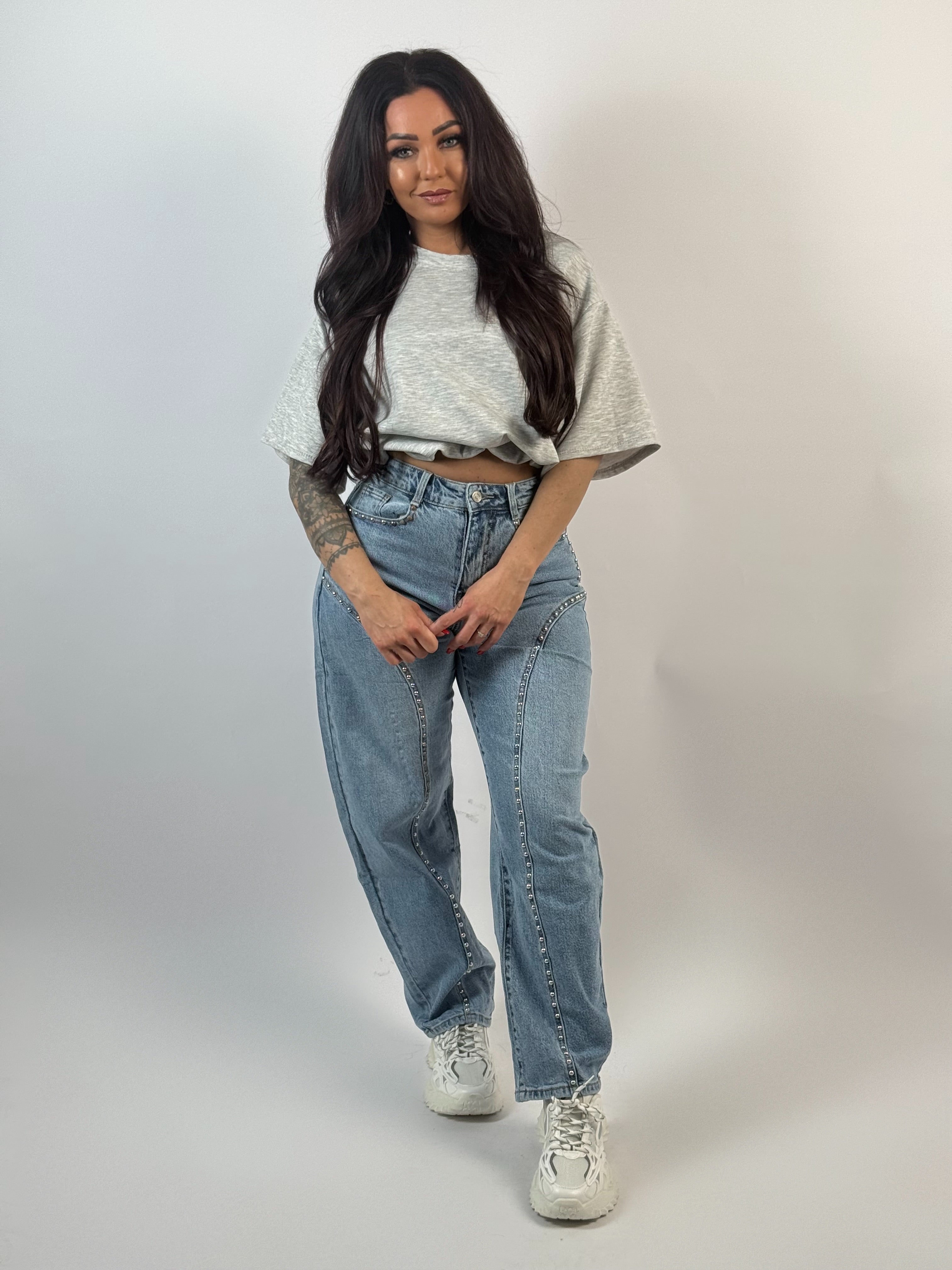 Jeans F 5533 Wide/Balloon Stud Leg Blauw