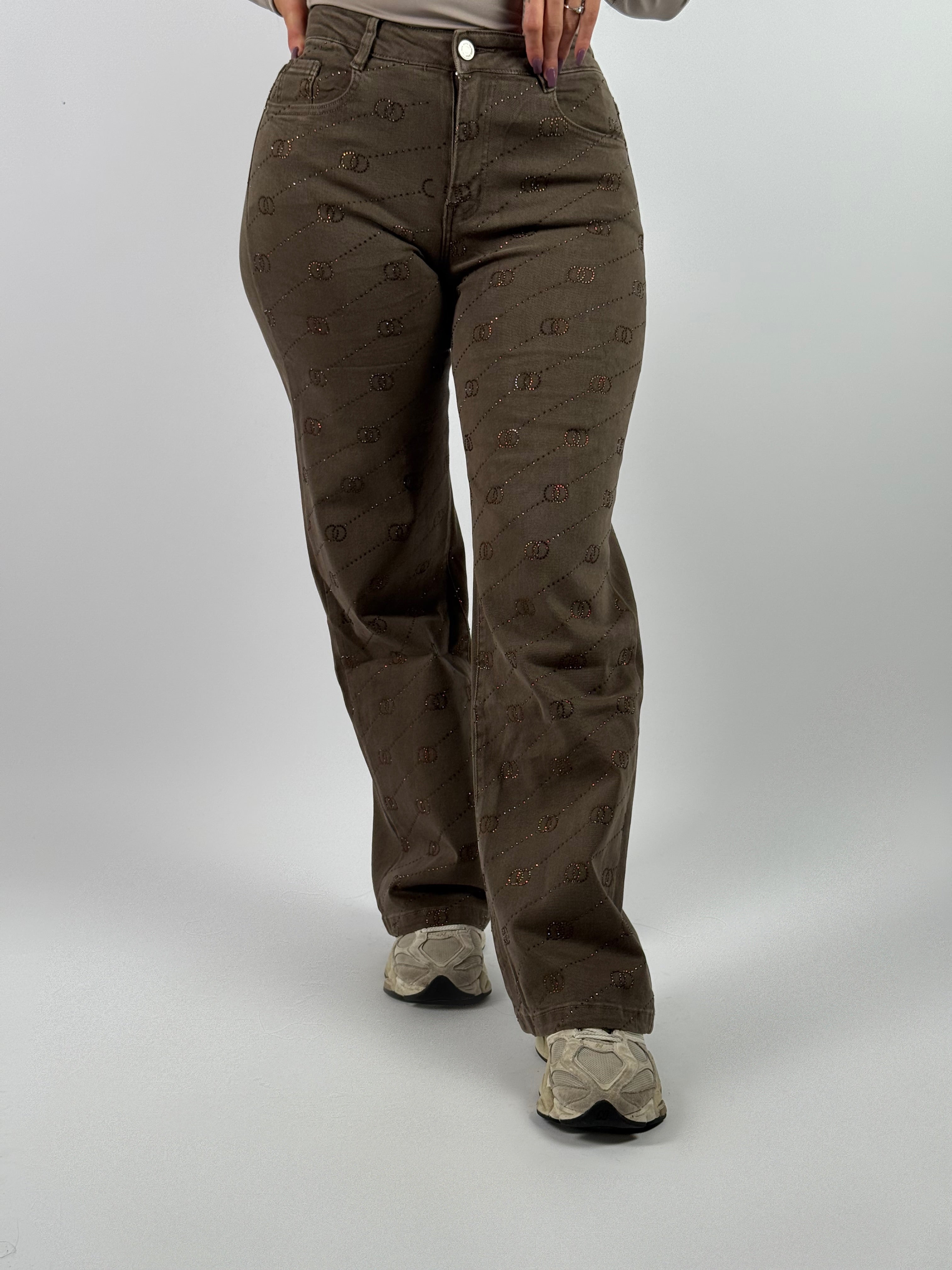 Jeans Y 6770 Strass Wide Leg Taupe