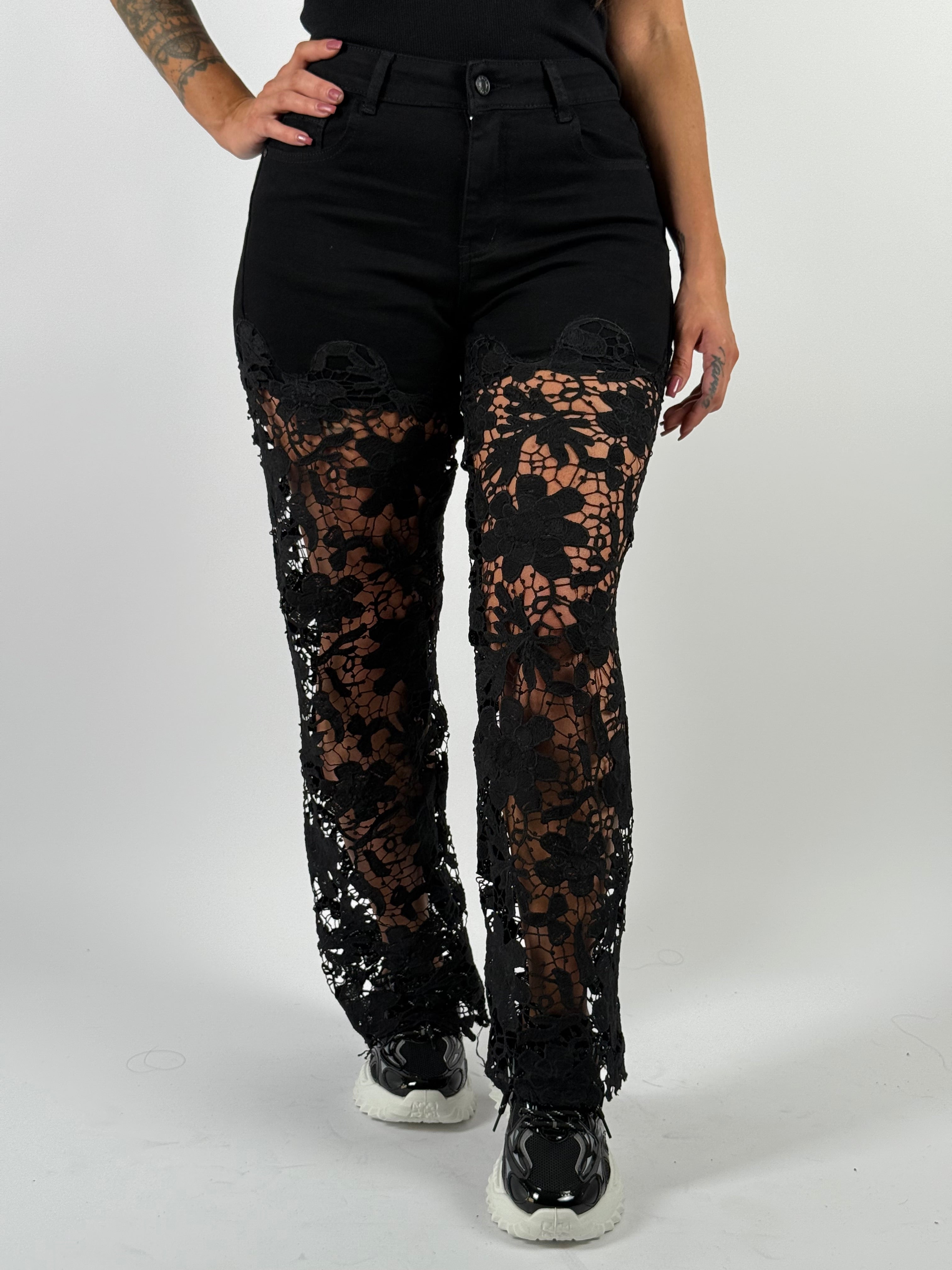 Jeans B 8210 Kant Wide Leg Zwart