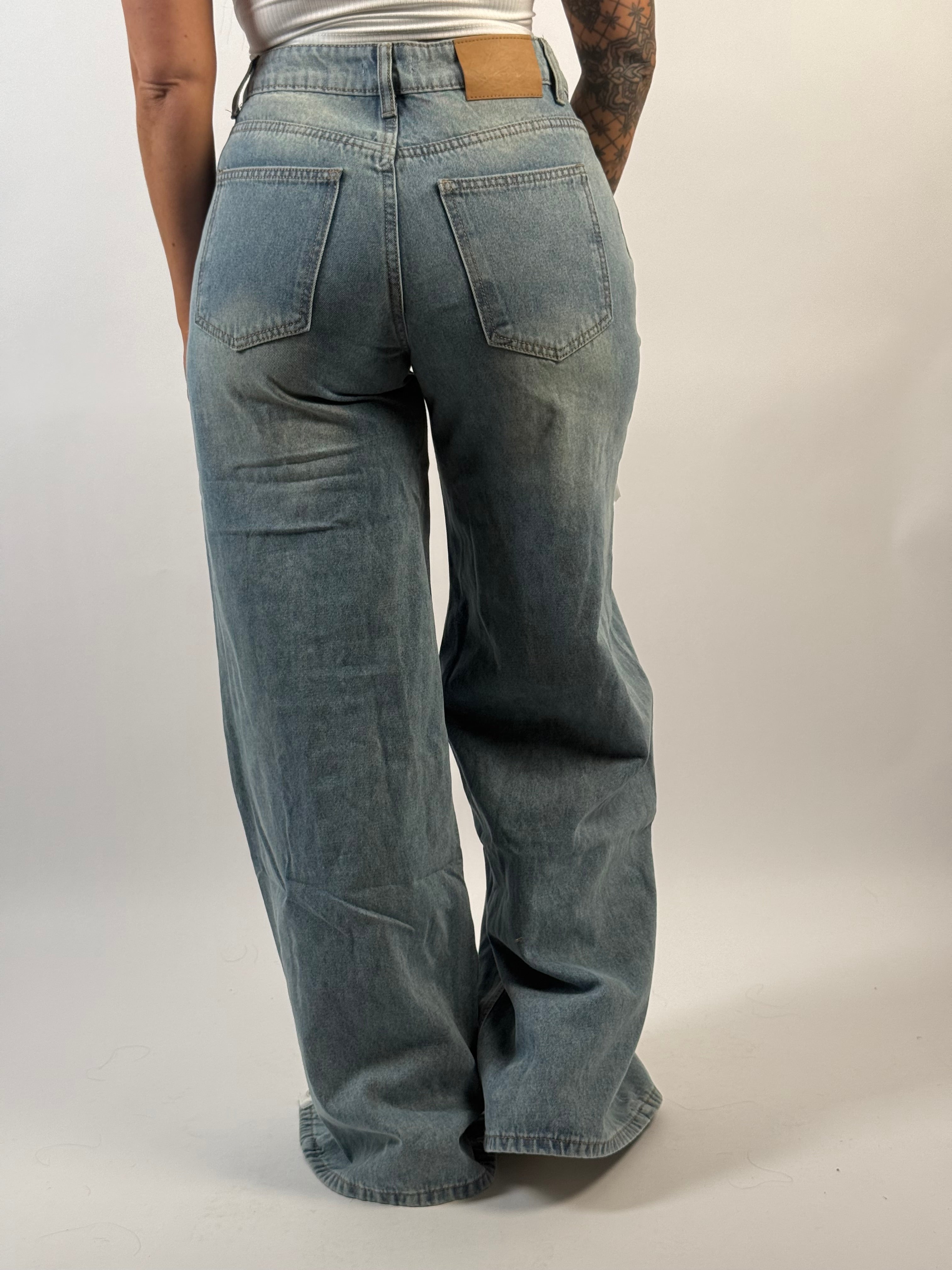 Jeans Veter Lace Up Blauw