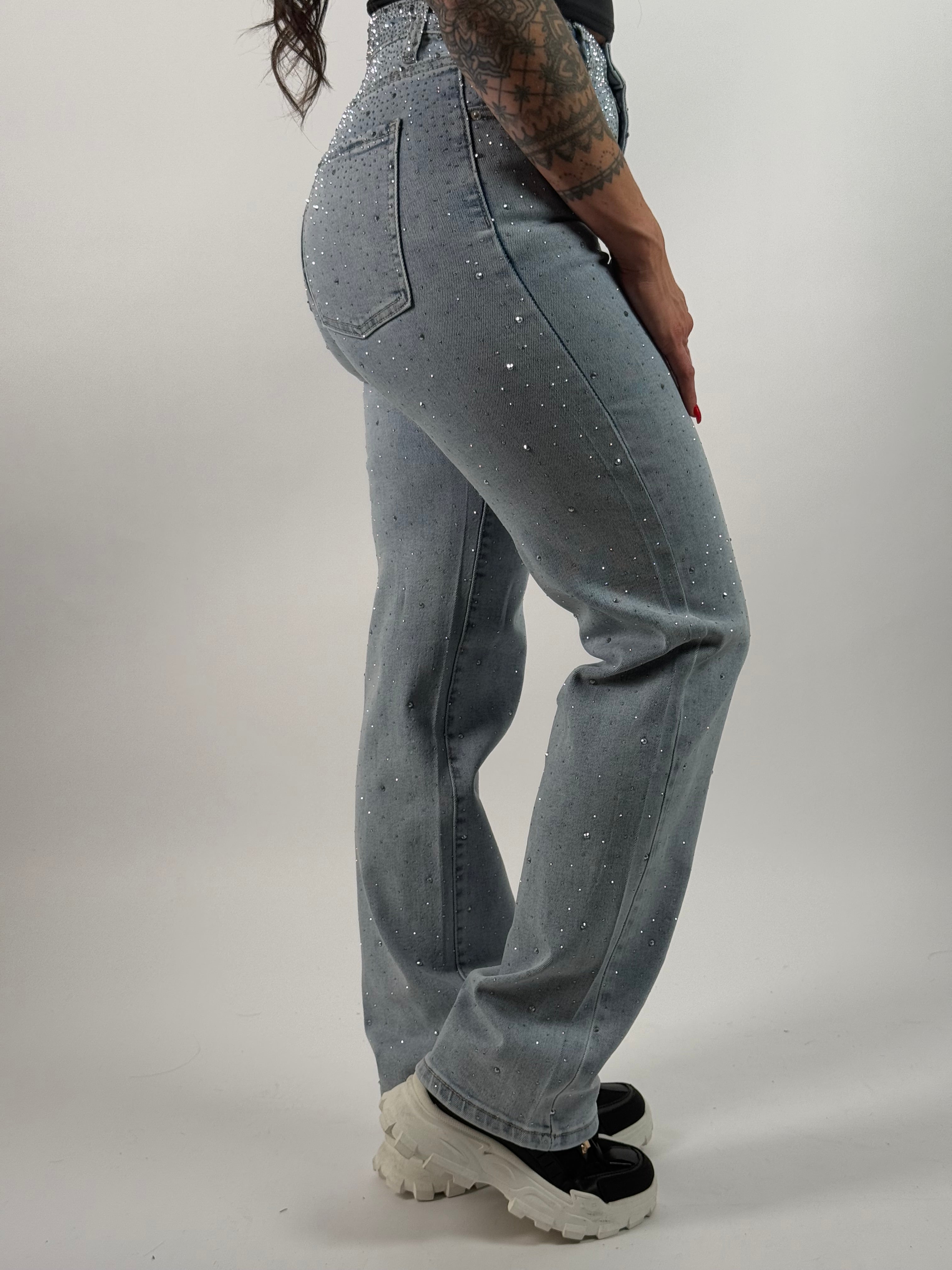 Jeans L 6327-1 Strass Straight Blauw