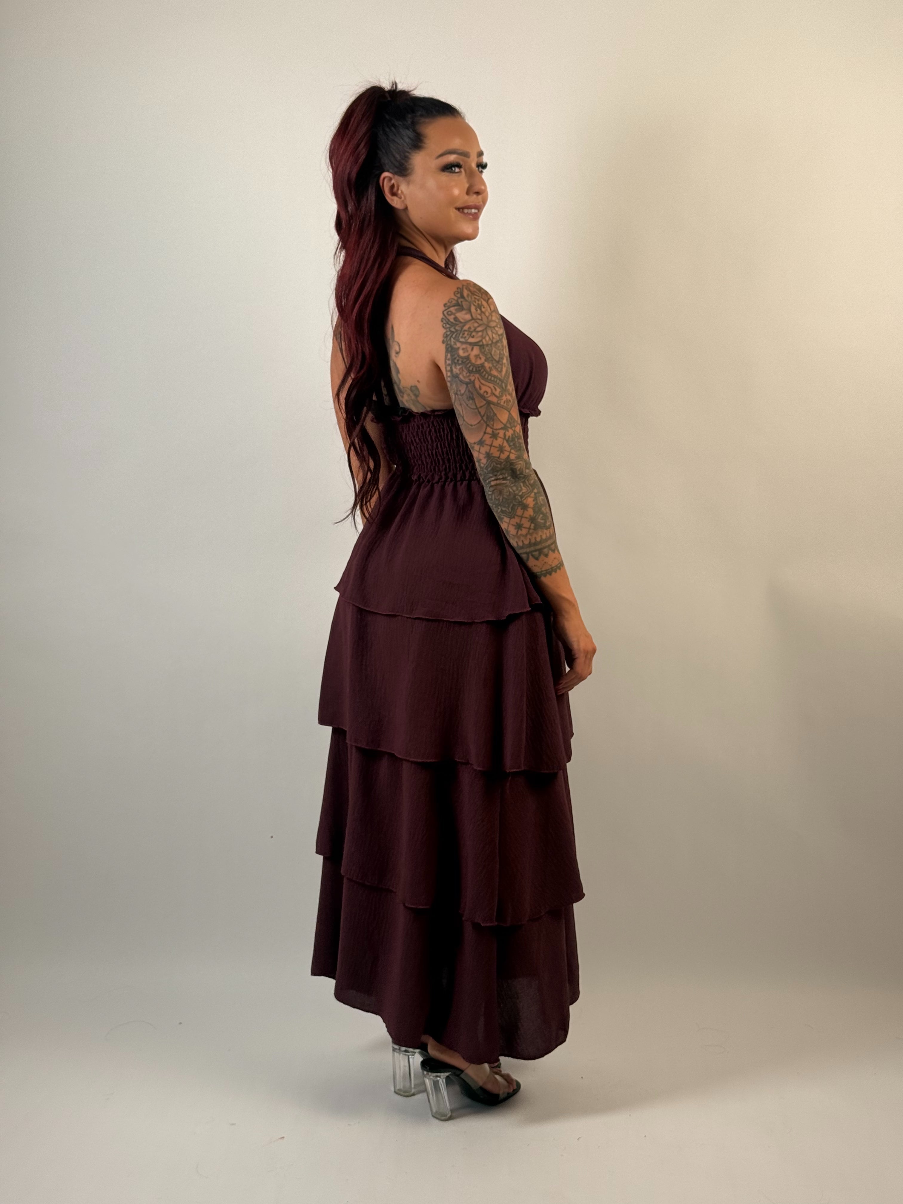 Jurk Ruffle 329 Bordeaux