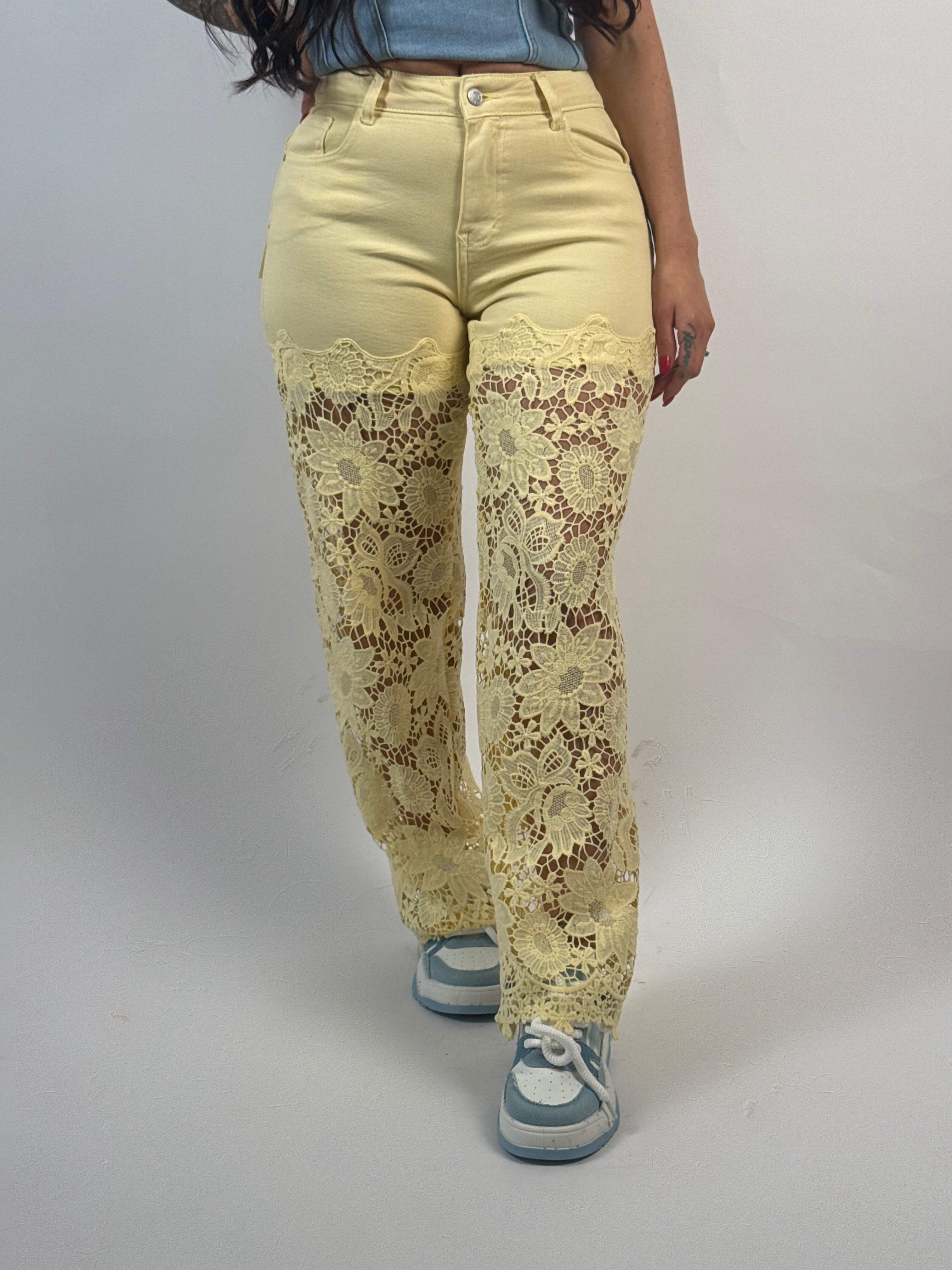Jeans B 8301 Kant Wide Geel