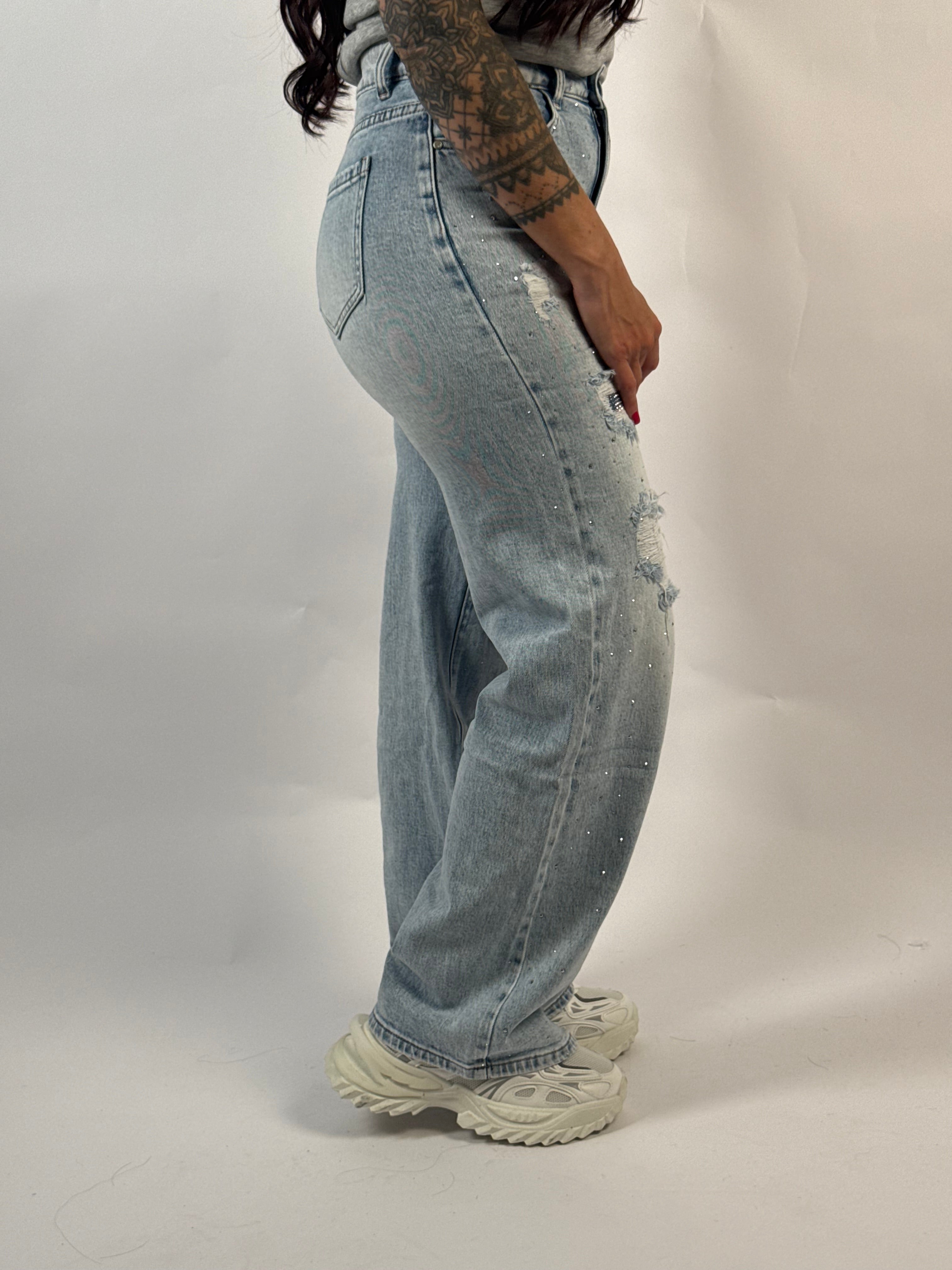 Jeans H 8667 Strass Wide Leg Blauw