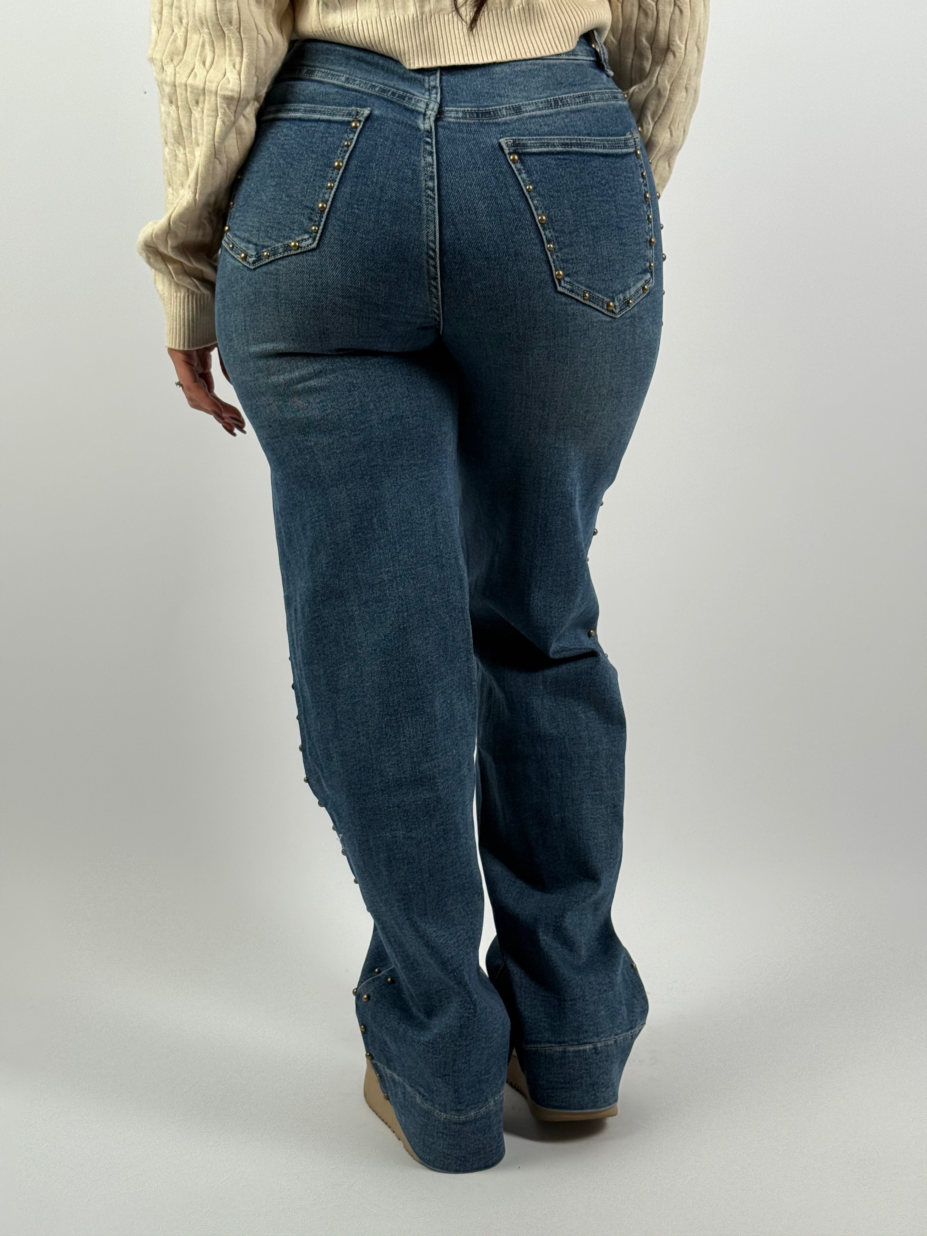 Jeans L 3329-2 Stud Wide Leg Blauw