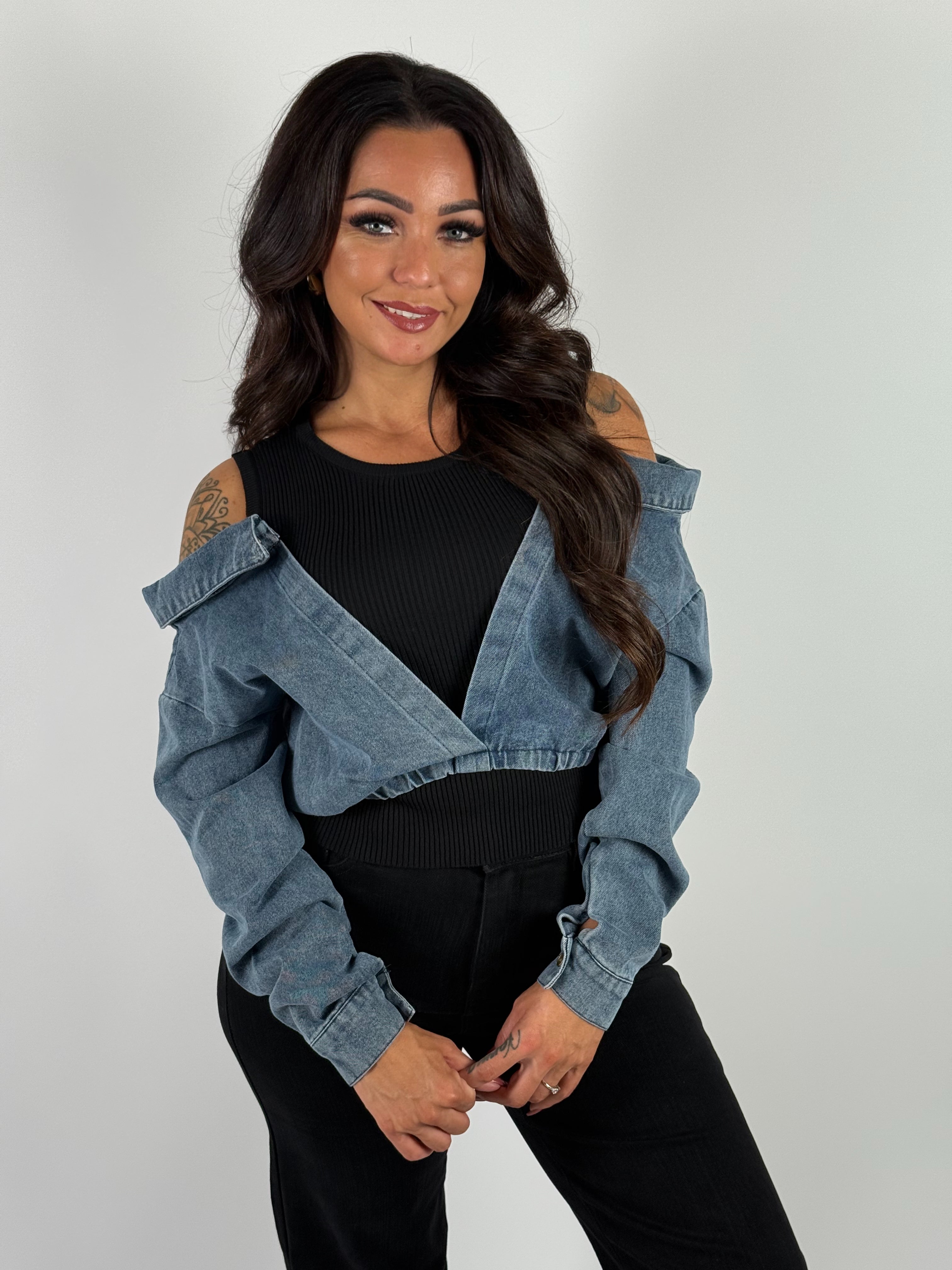Top Jeans Off Sh. Blauw