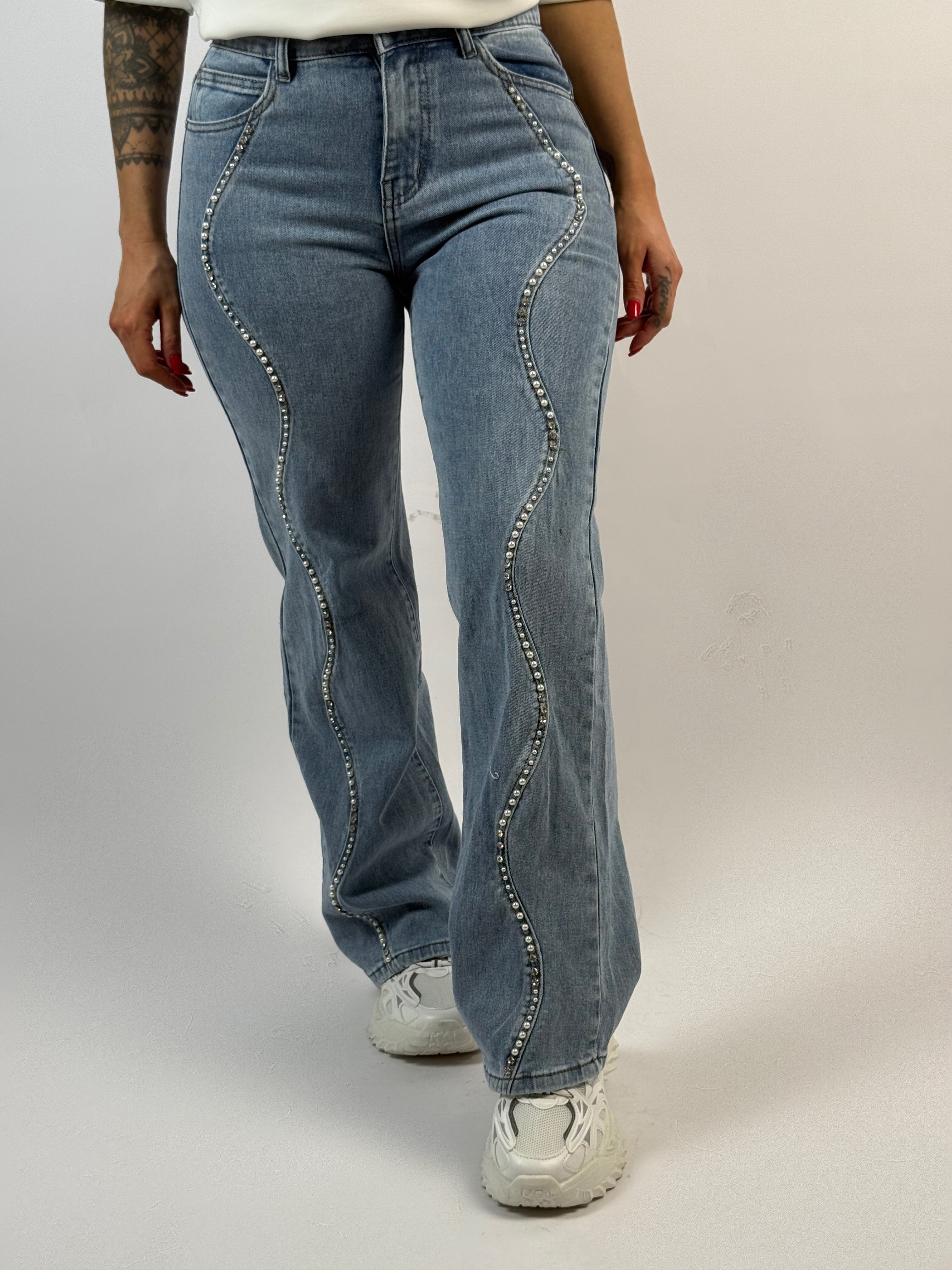 Jeans F 7250 Stud/Pearl Wide Leg Blauw