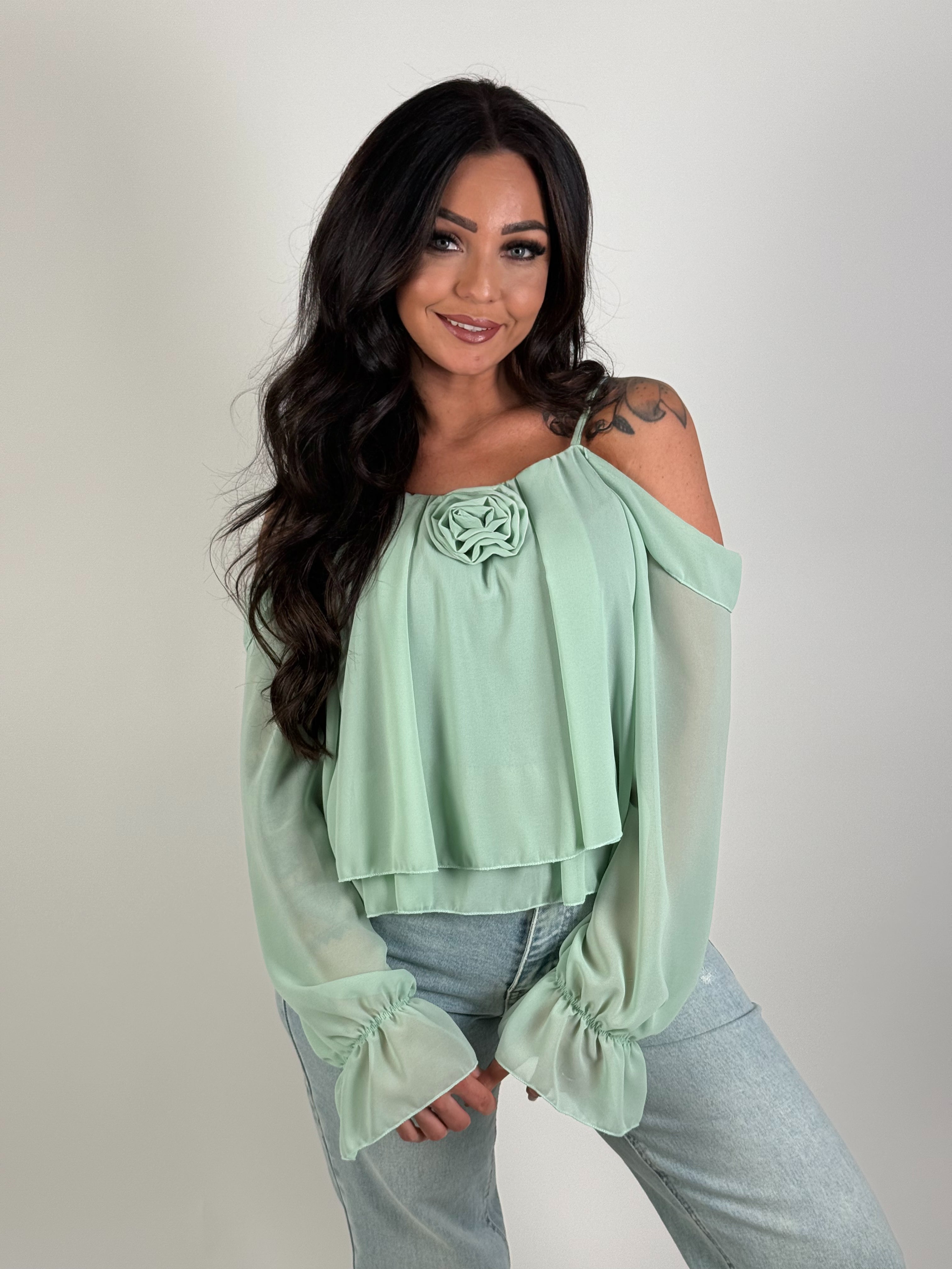 Top Ruffle Bloem Groen