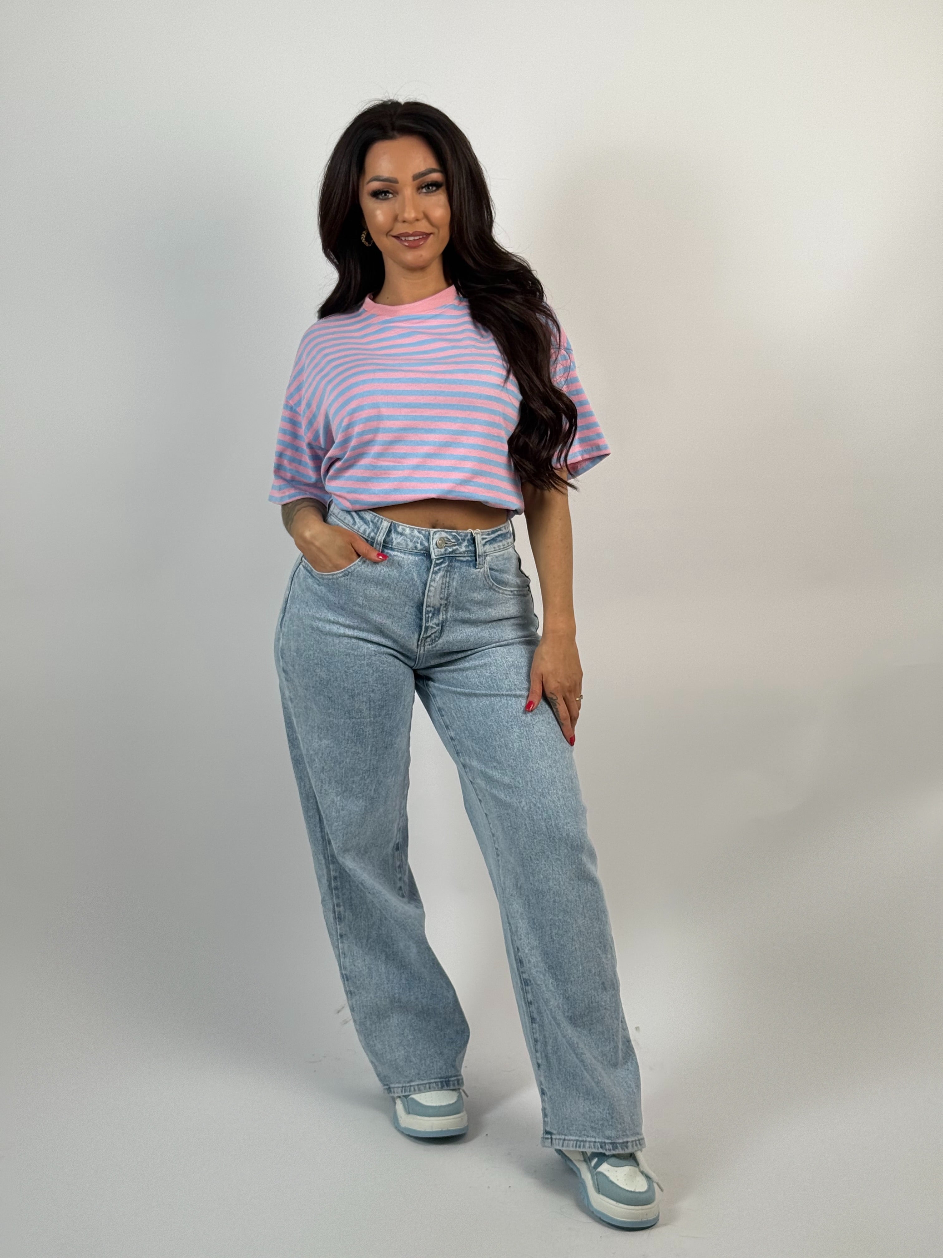 Shirt Streep Roze/Blauw