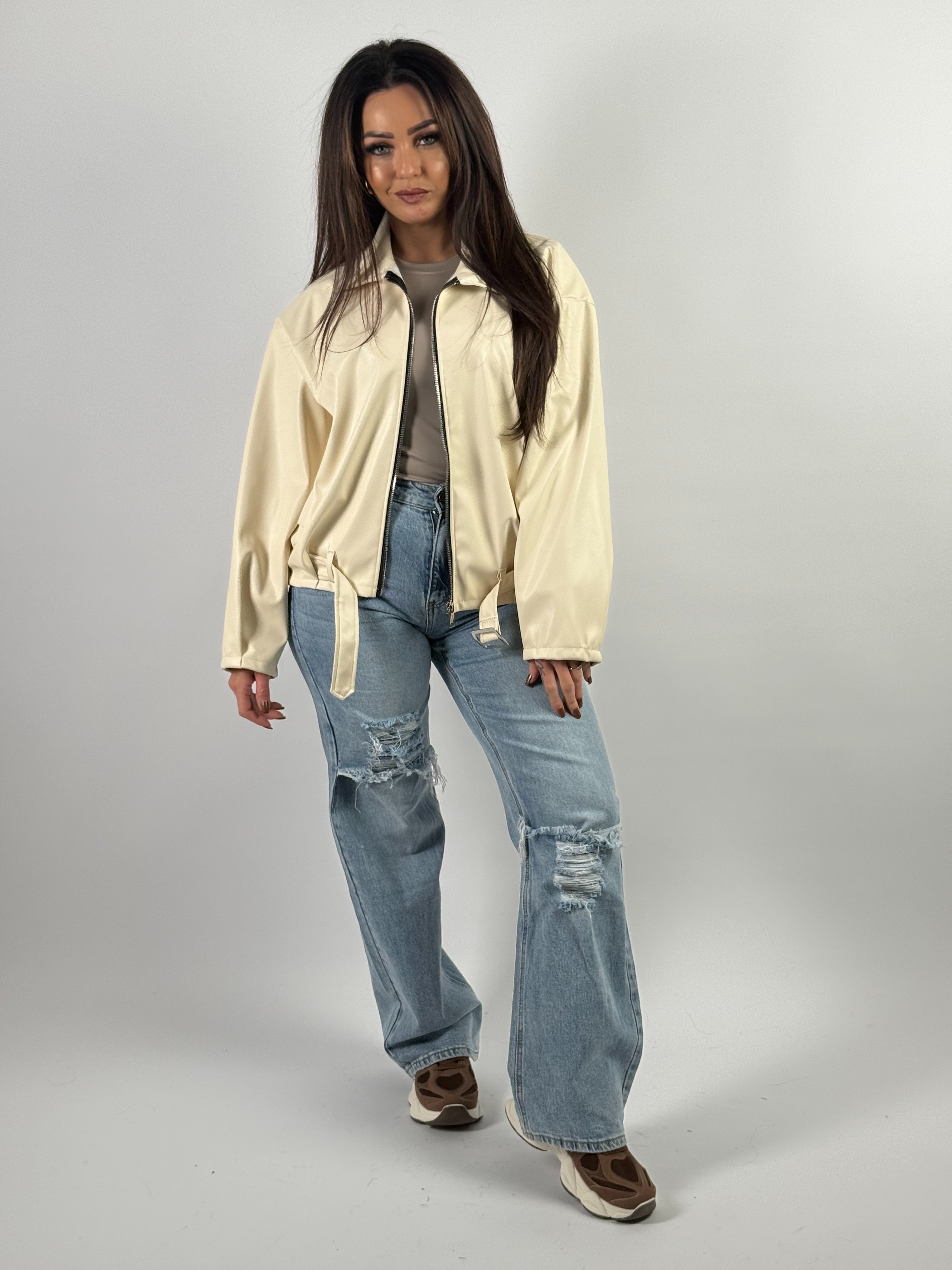 Jack Leather Look Riem Crème