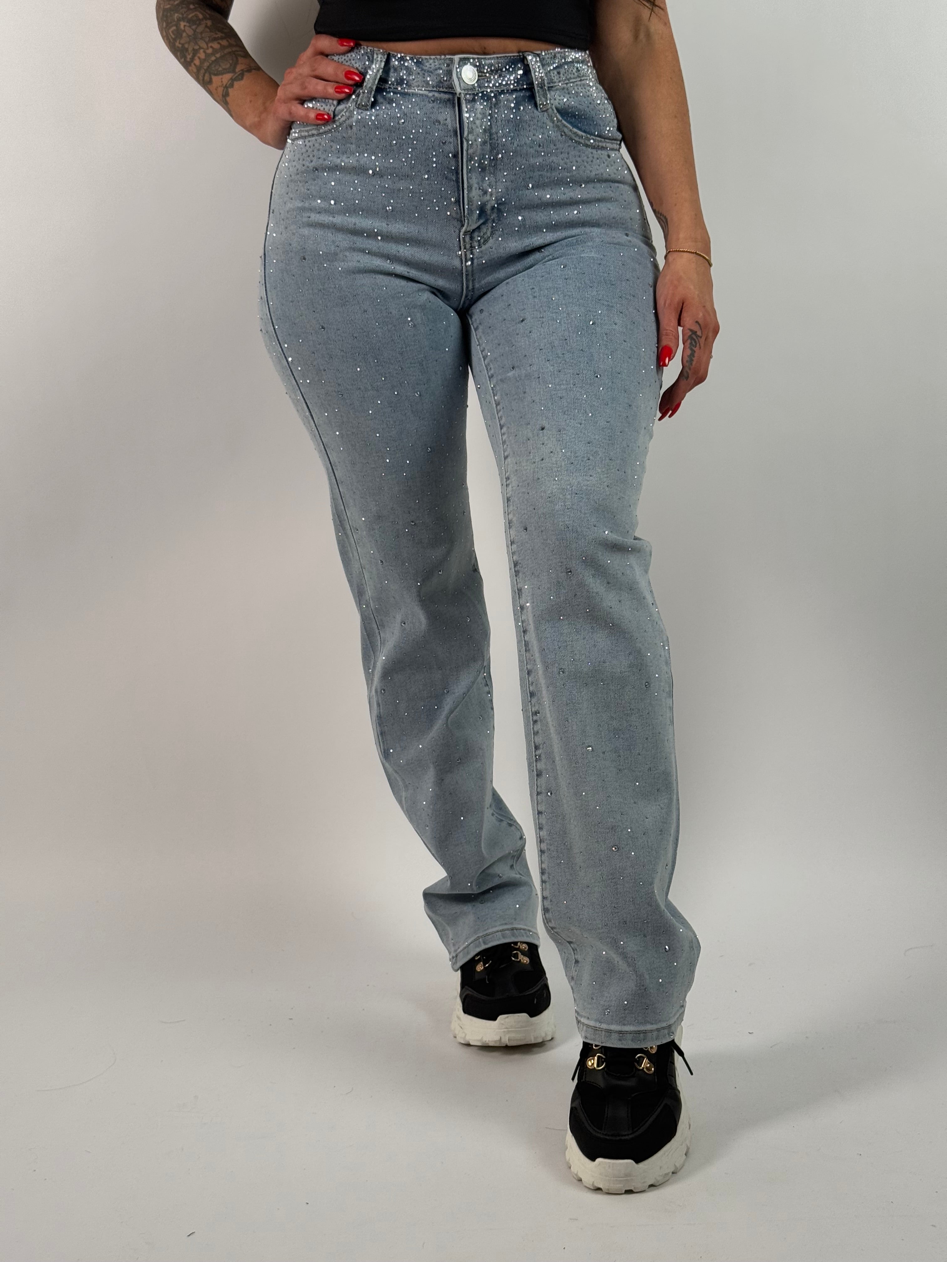 Jeans L 6327-1 Strass Straight Blauw