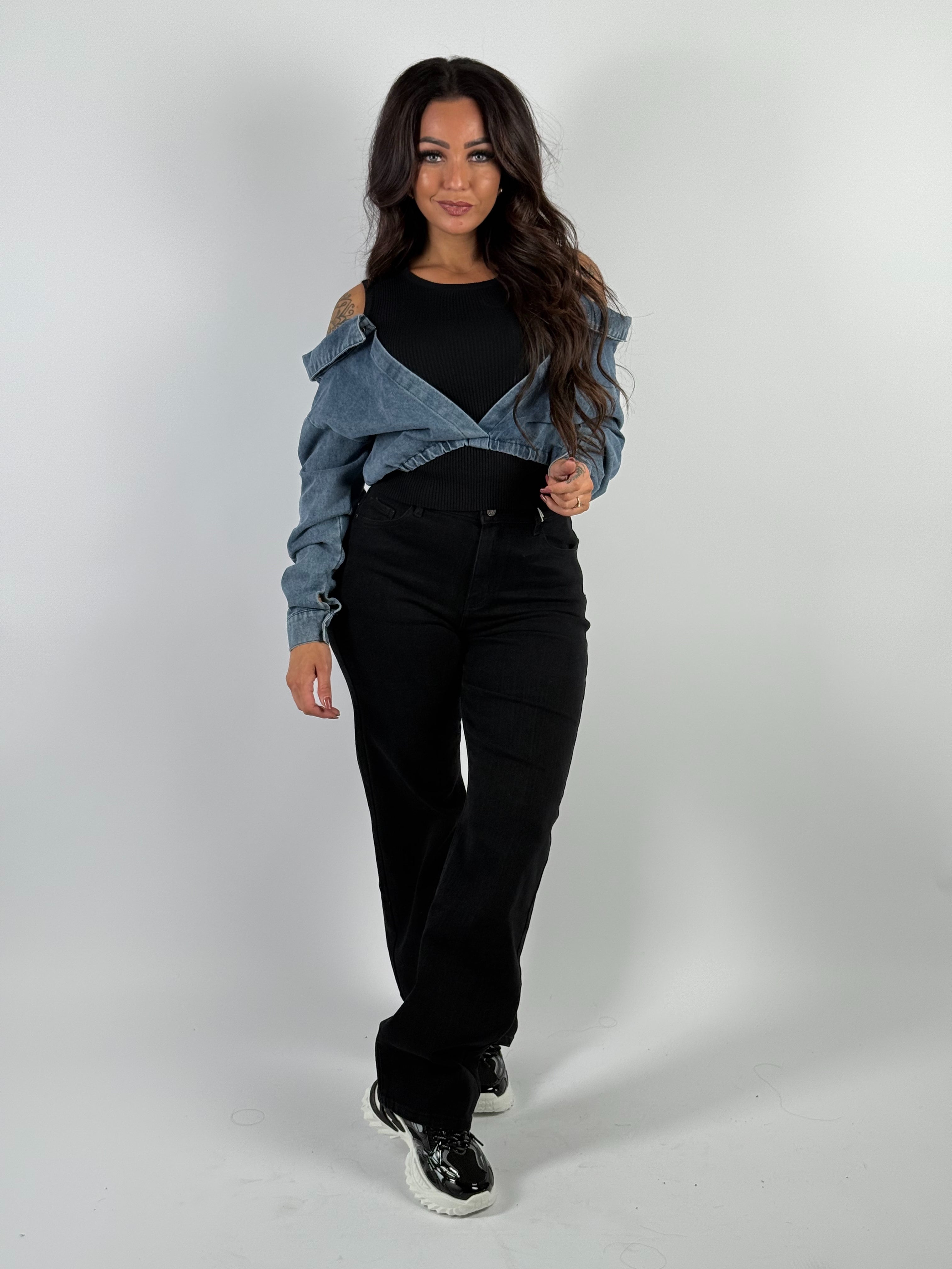 Top Jeans Off Sh. Blauw