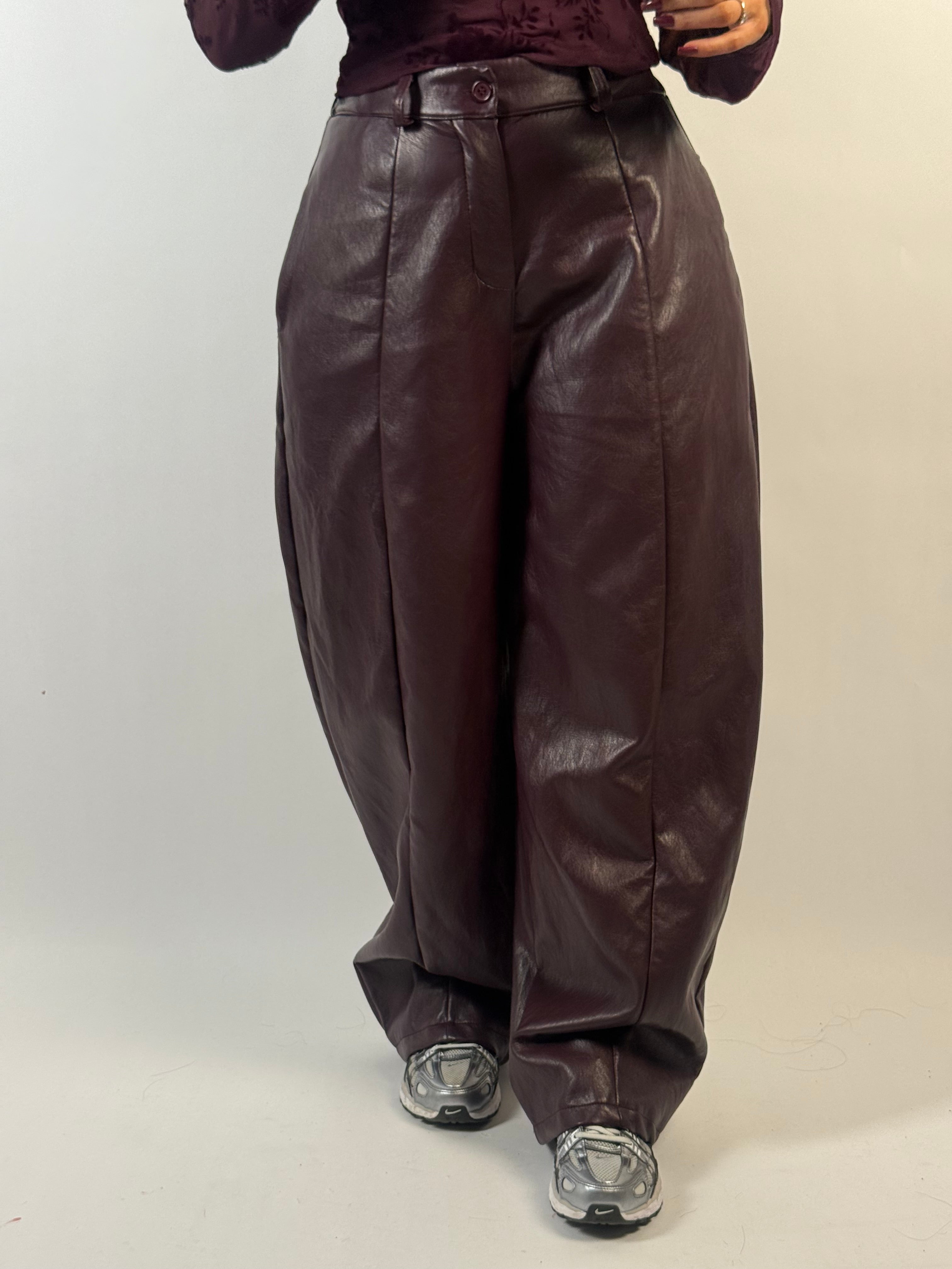 Broek Leer Look Ballon Bordeaux