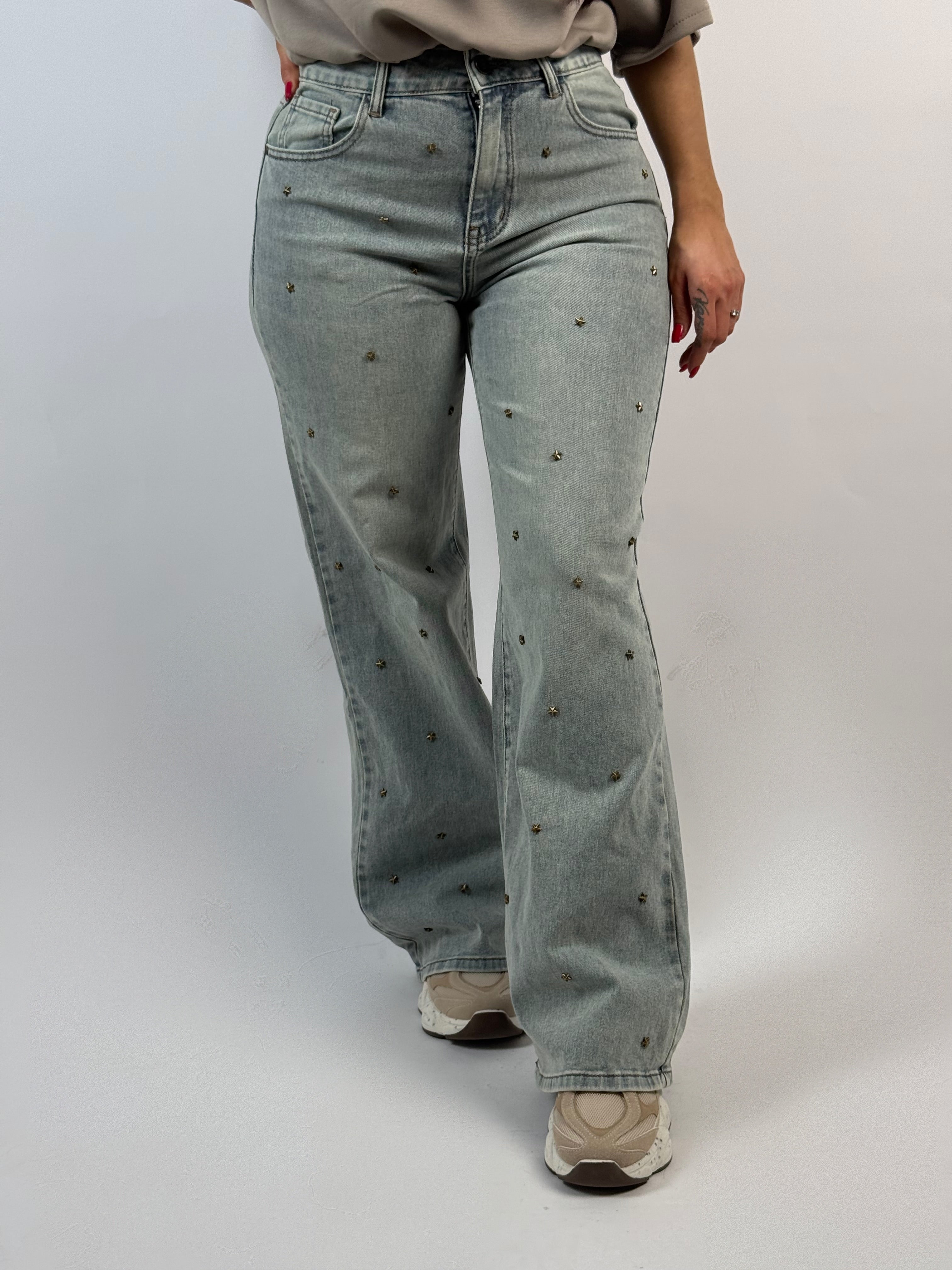 Jeans F 7399 Stud Ster Wide Leg Blauw