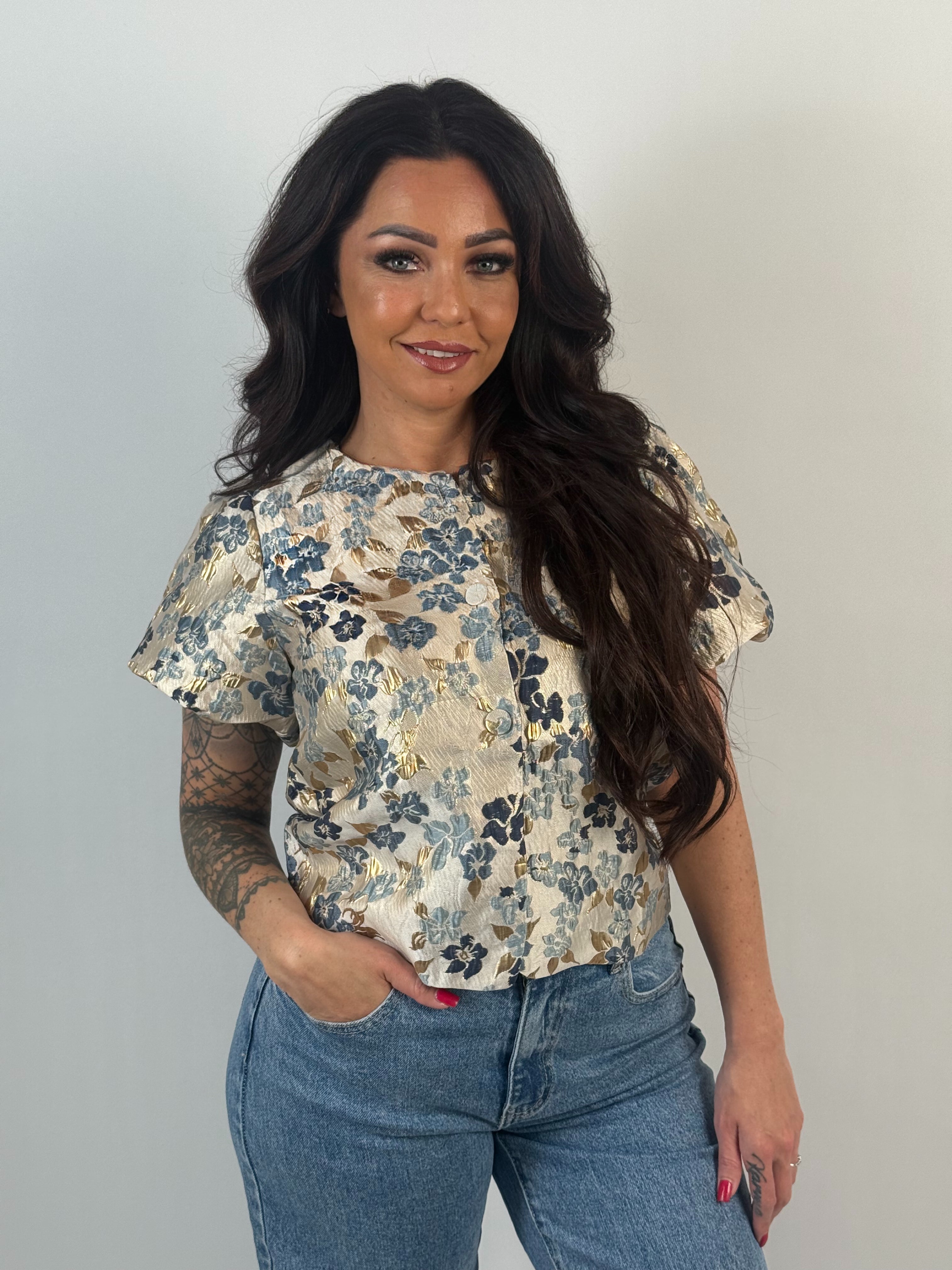 Jasje Flower 5080 Beige/Blauw