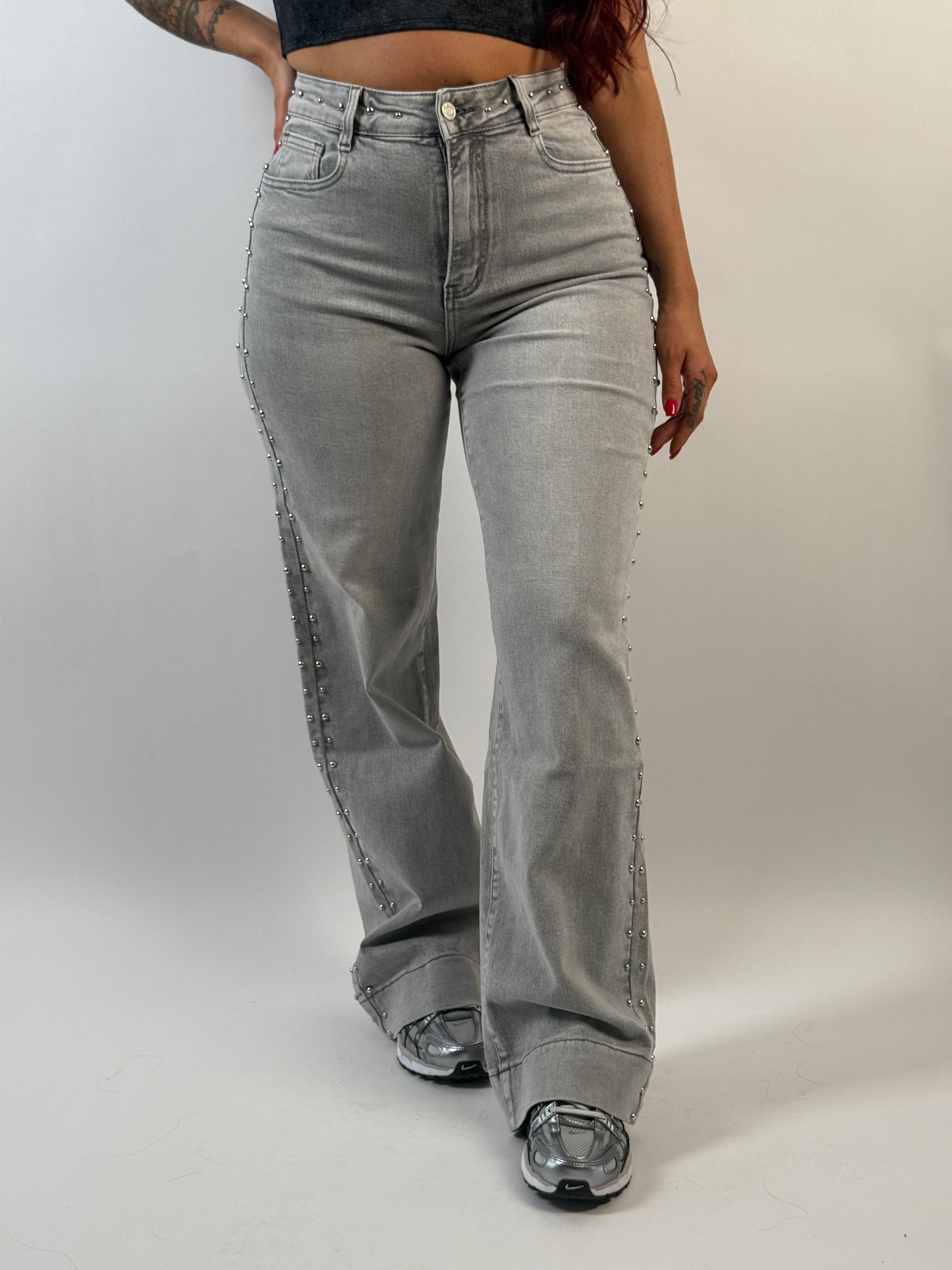 Jeans L 3329-6 Stud Wide Grijs