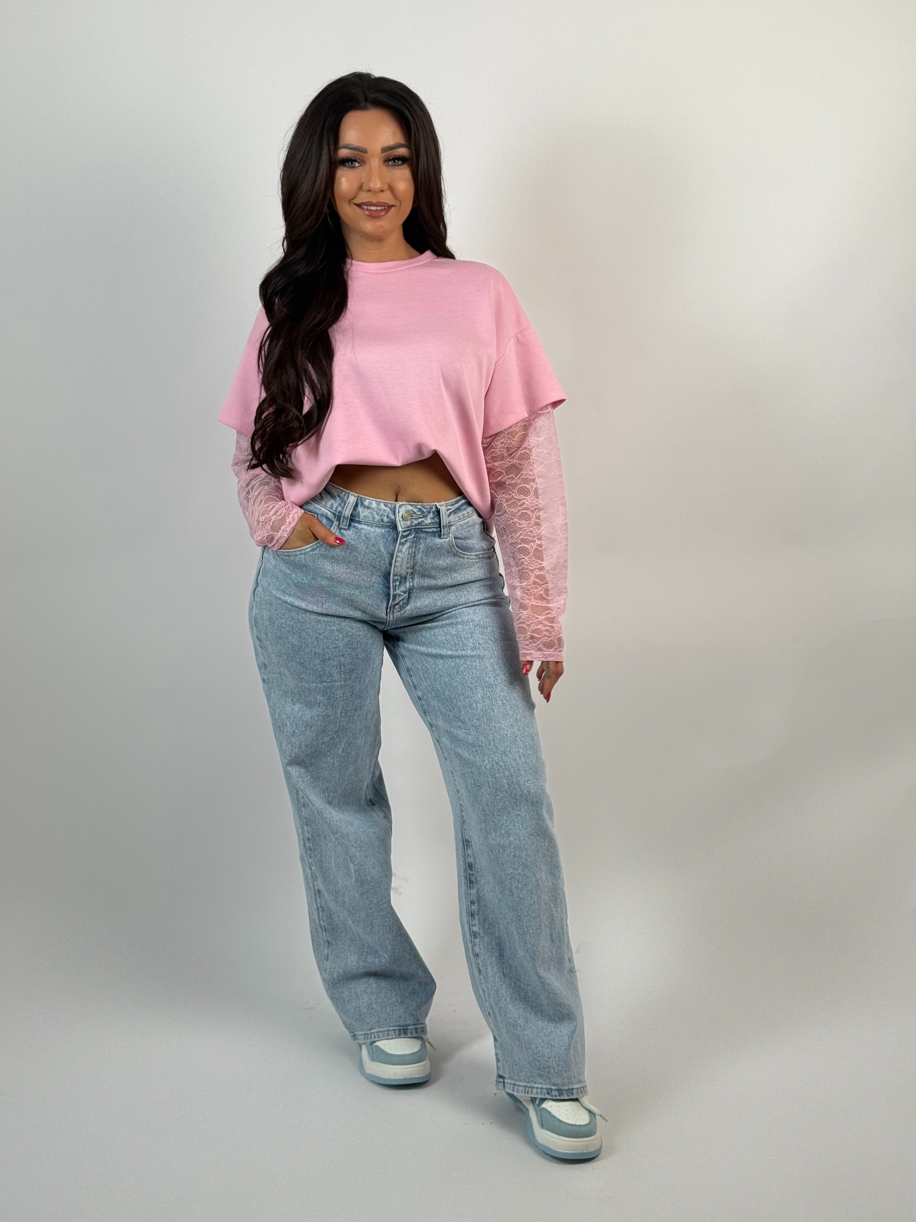Shirt Lace Sleeve Roze
