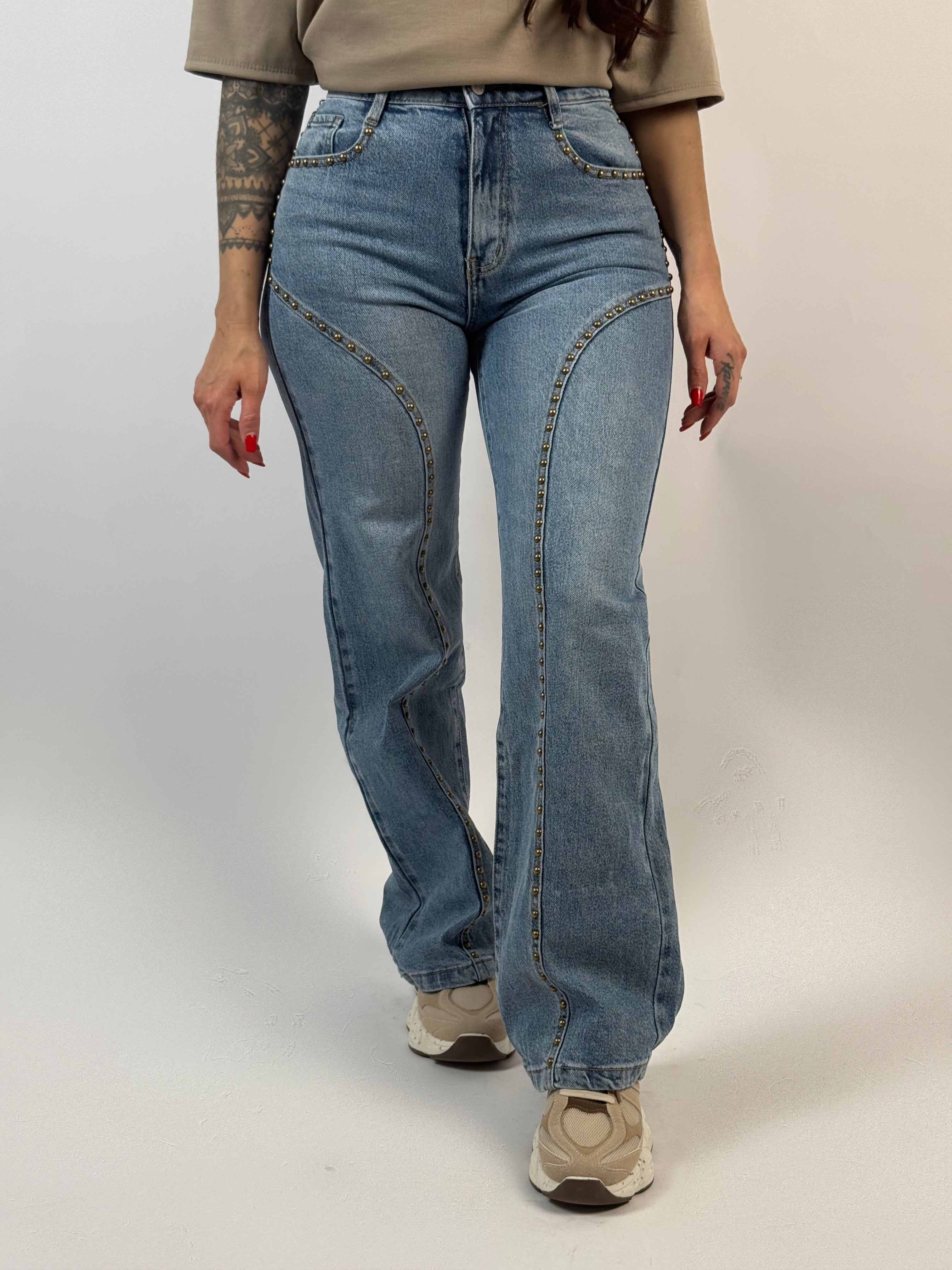 Jeans F 5531 Stud Wide Leg Blauw