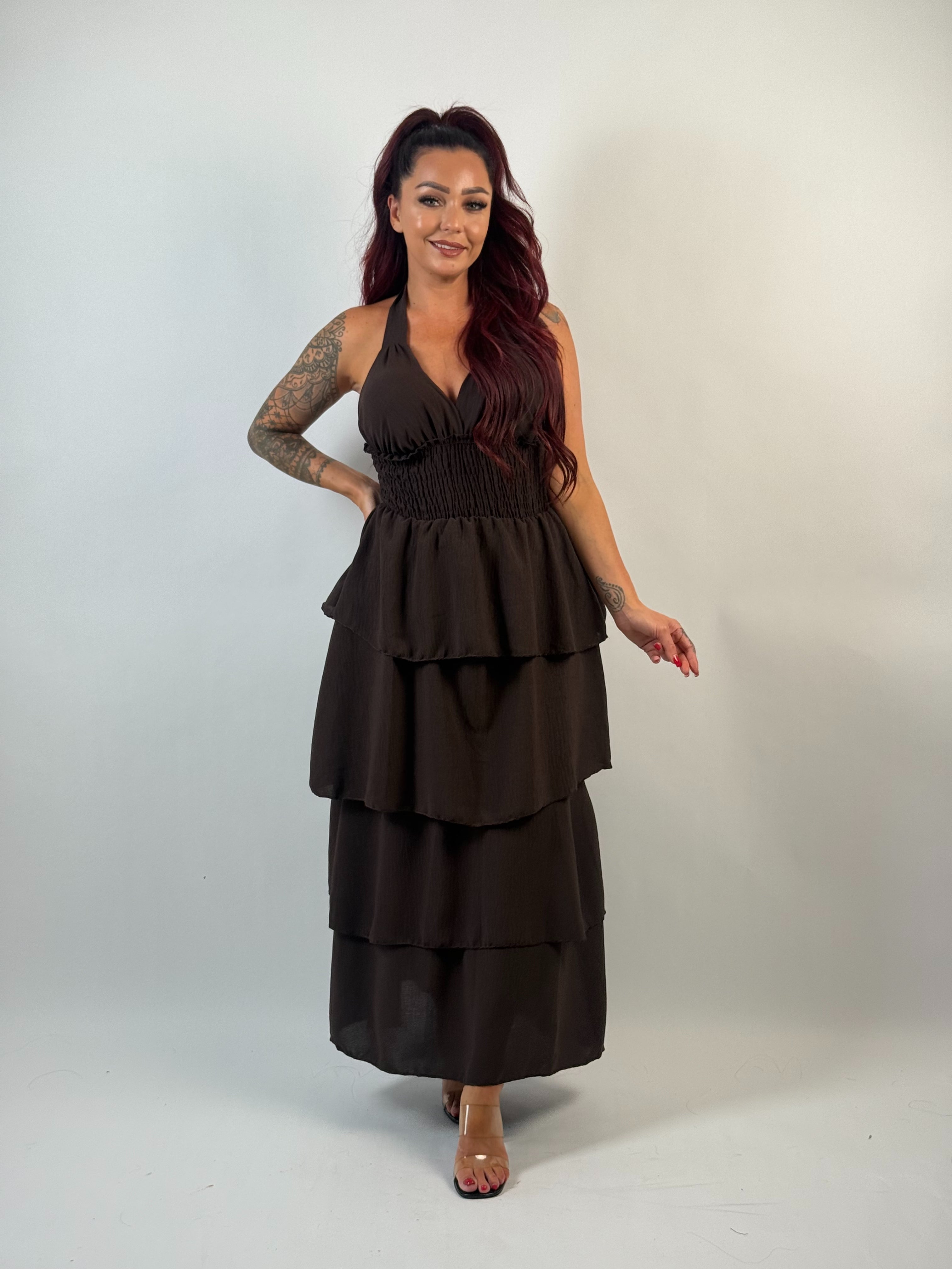 Jurk Ruffle 329 Bruin