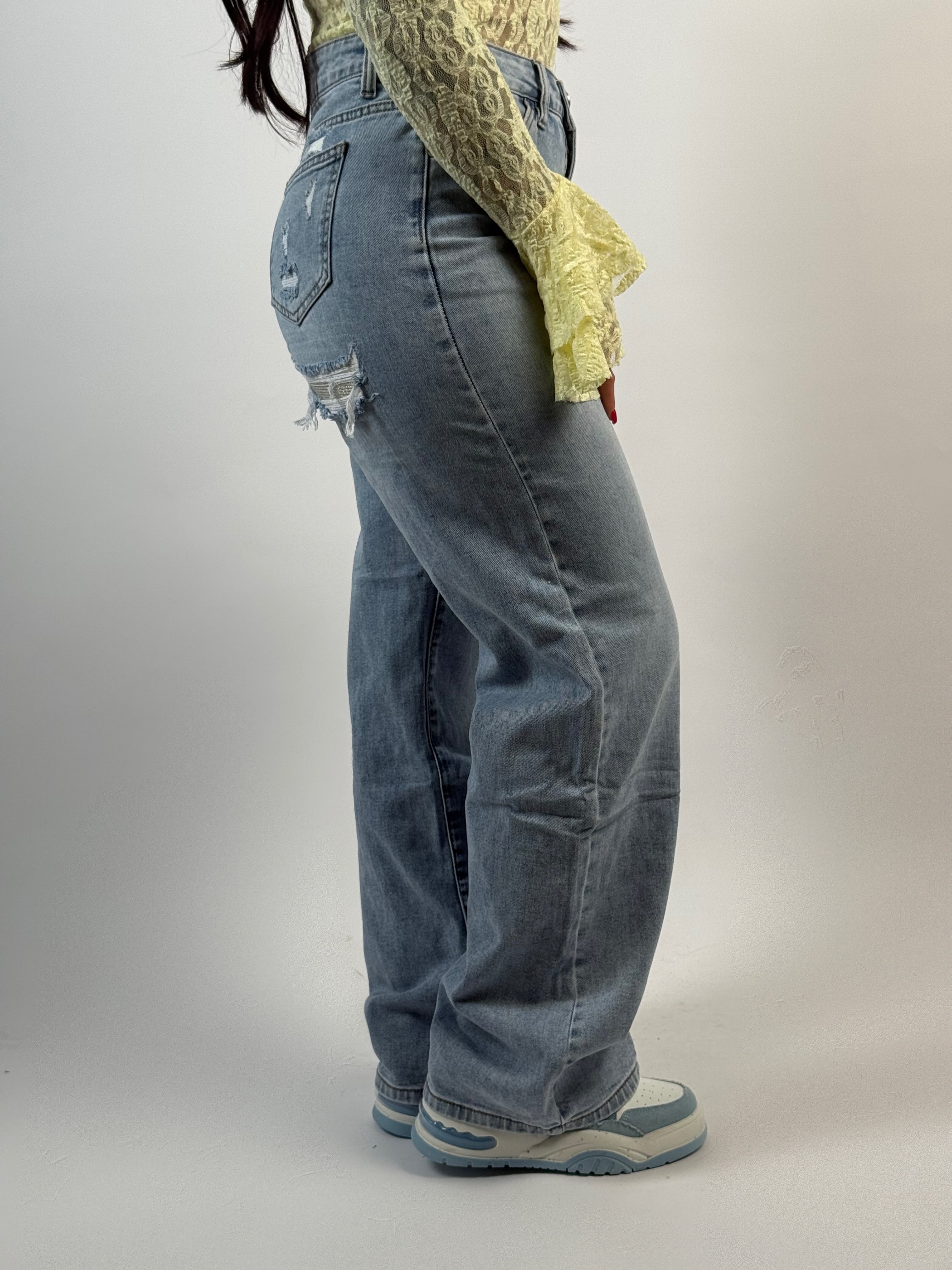Jeans H 1576 Geel Strass Wide Leg Blauw
