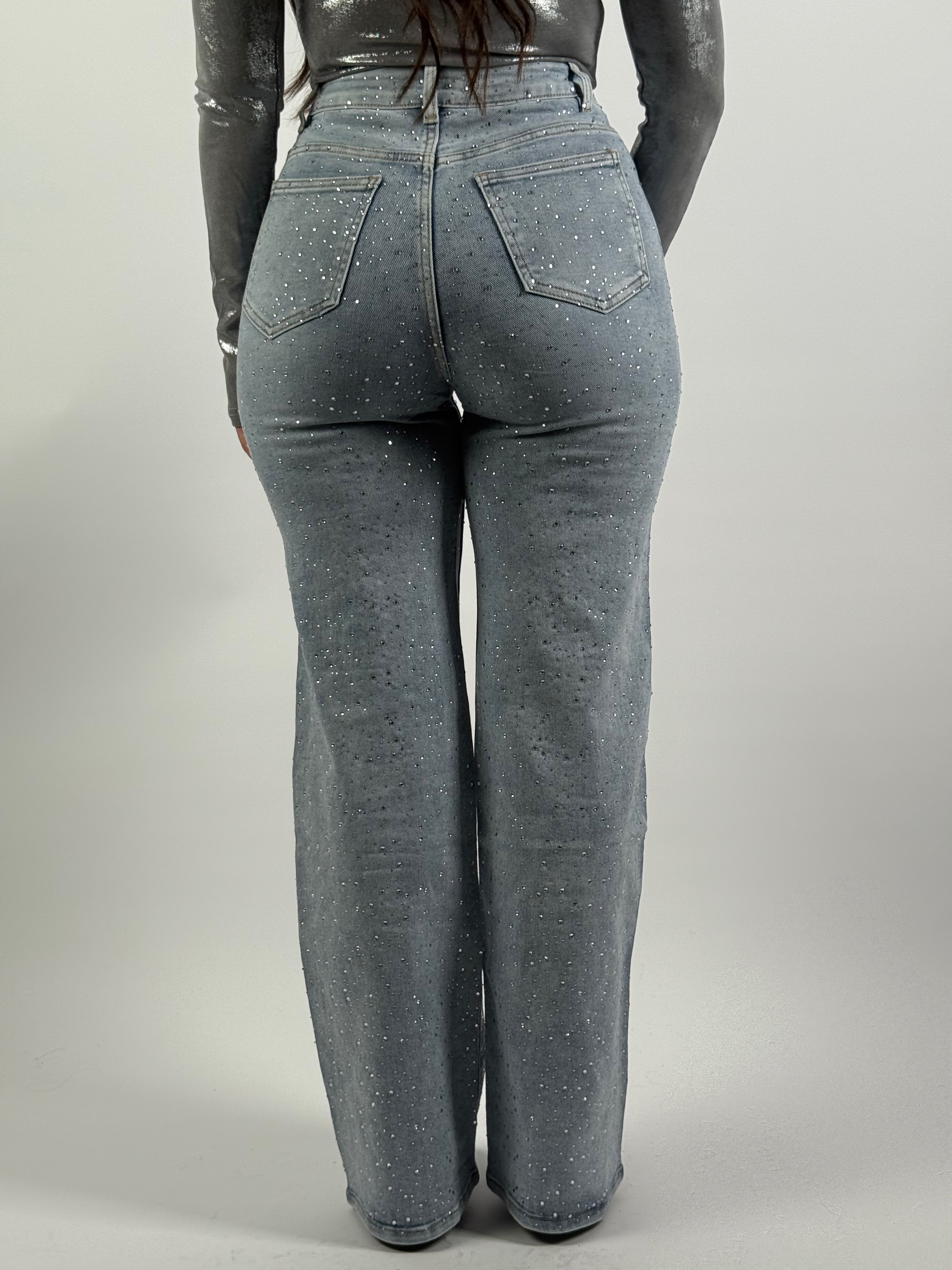 Jeans H 887-3 Strass Wide Leg Blauw