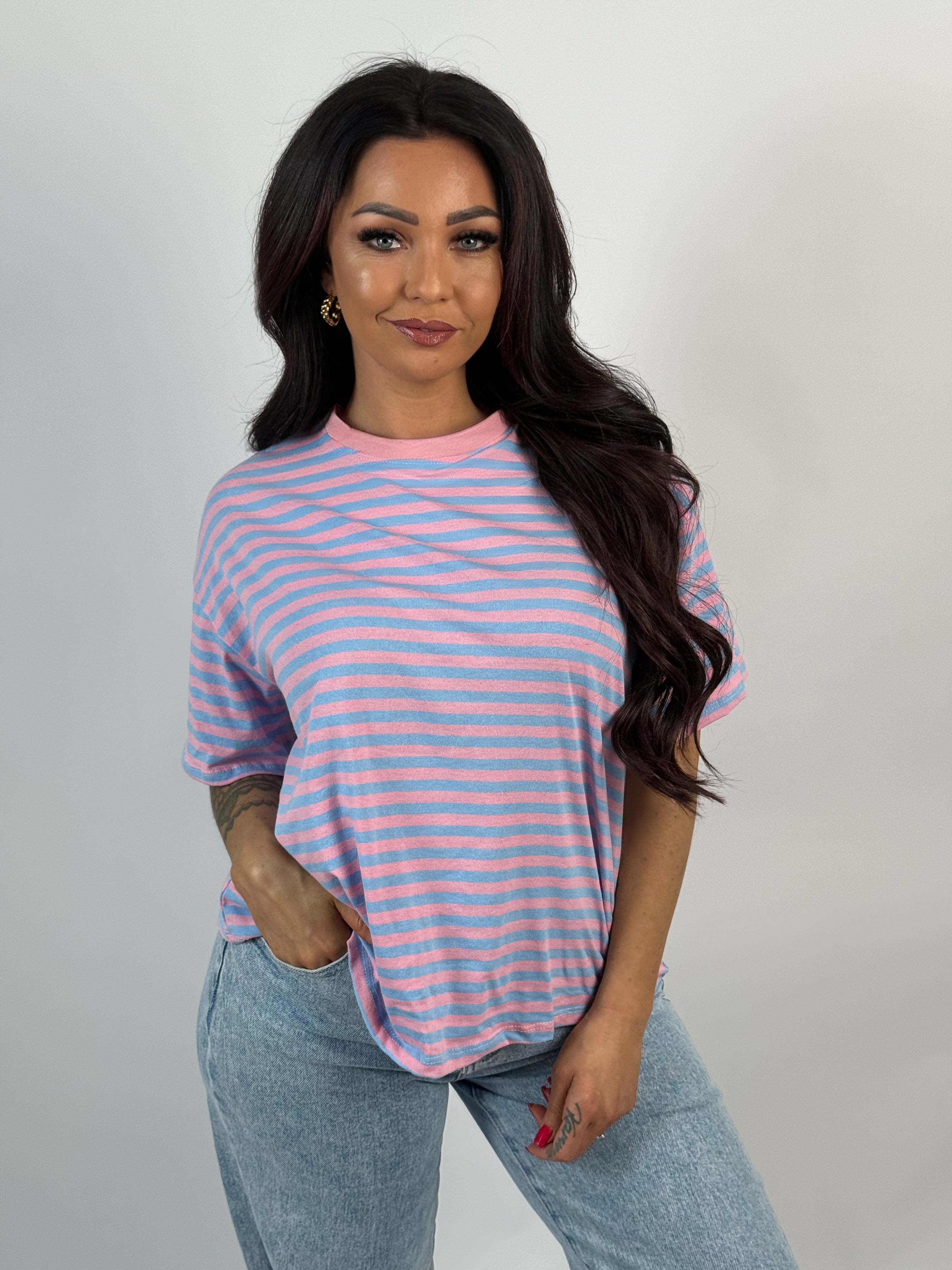 Shirt Streep Roze/Blauw