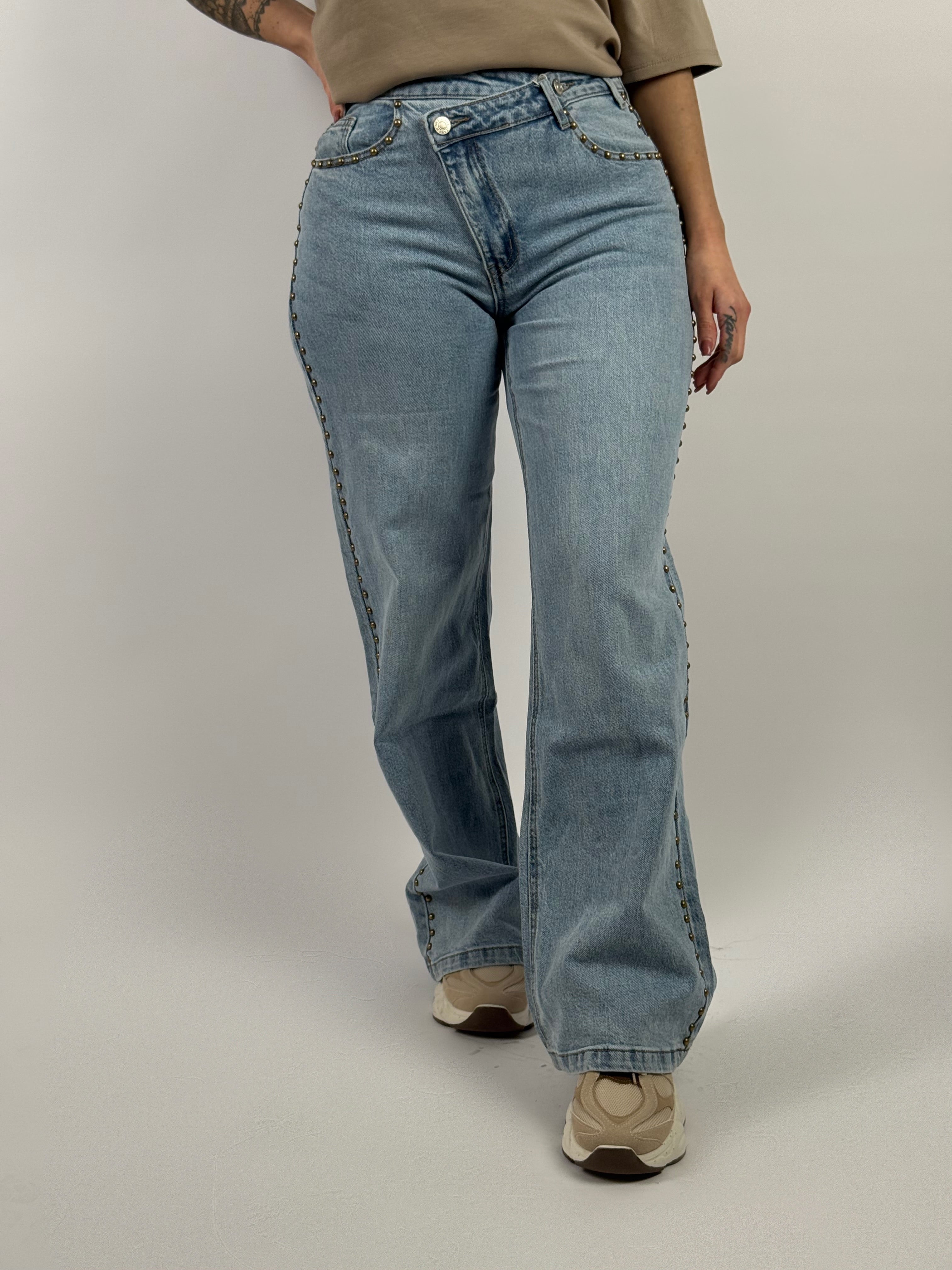 Jeans F 5386 Stud Wide Leg Blauw