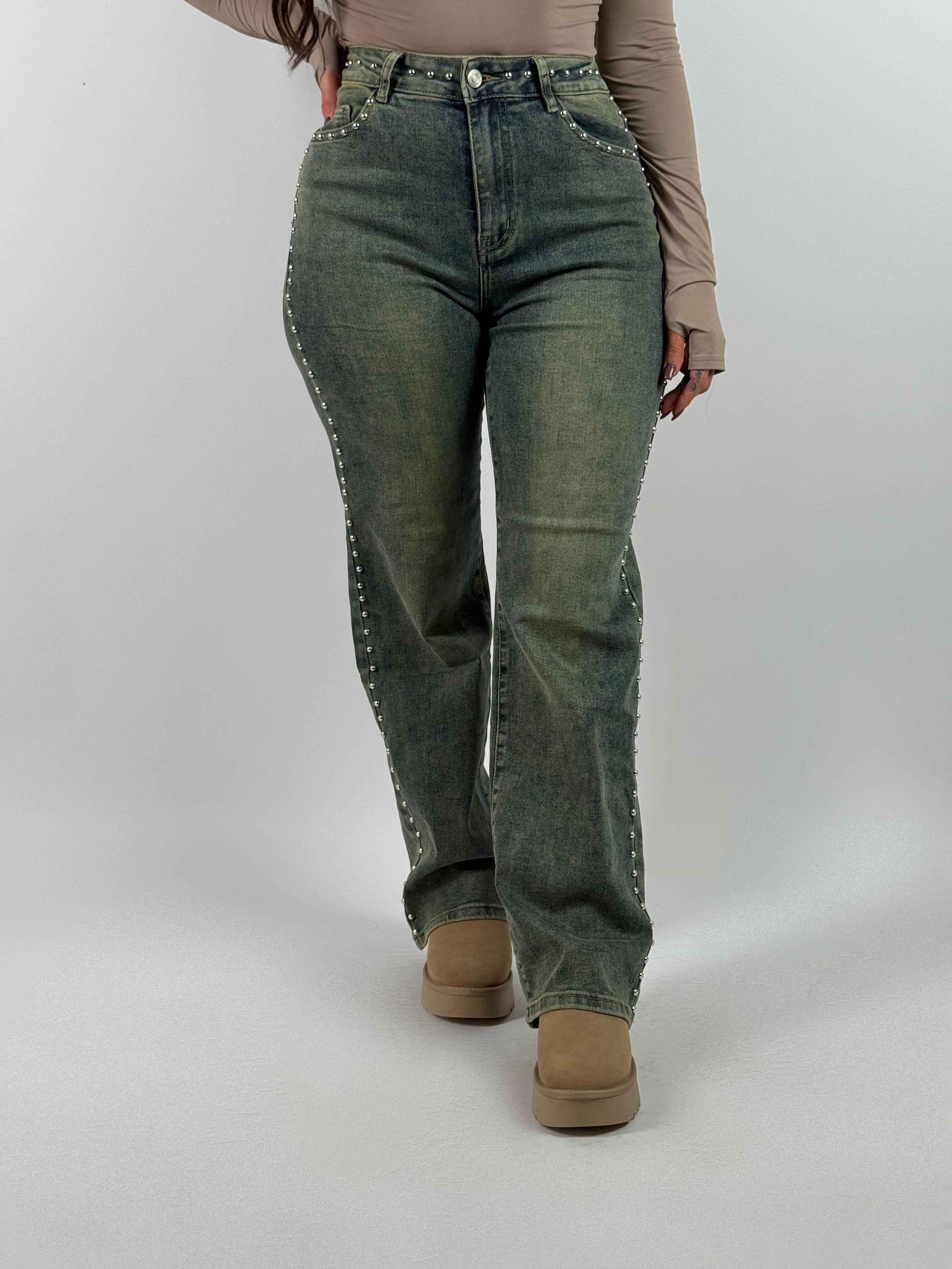 Jeans H 1516 Stud Wide Leg Blauw