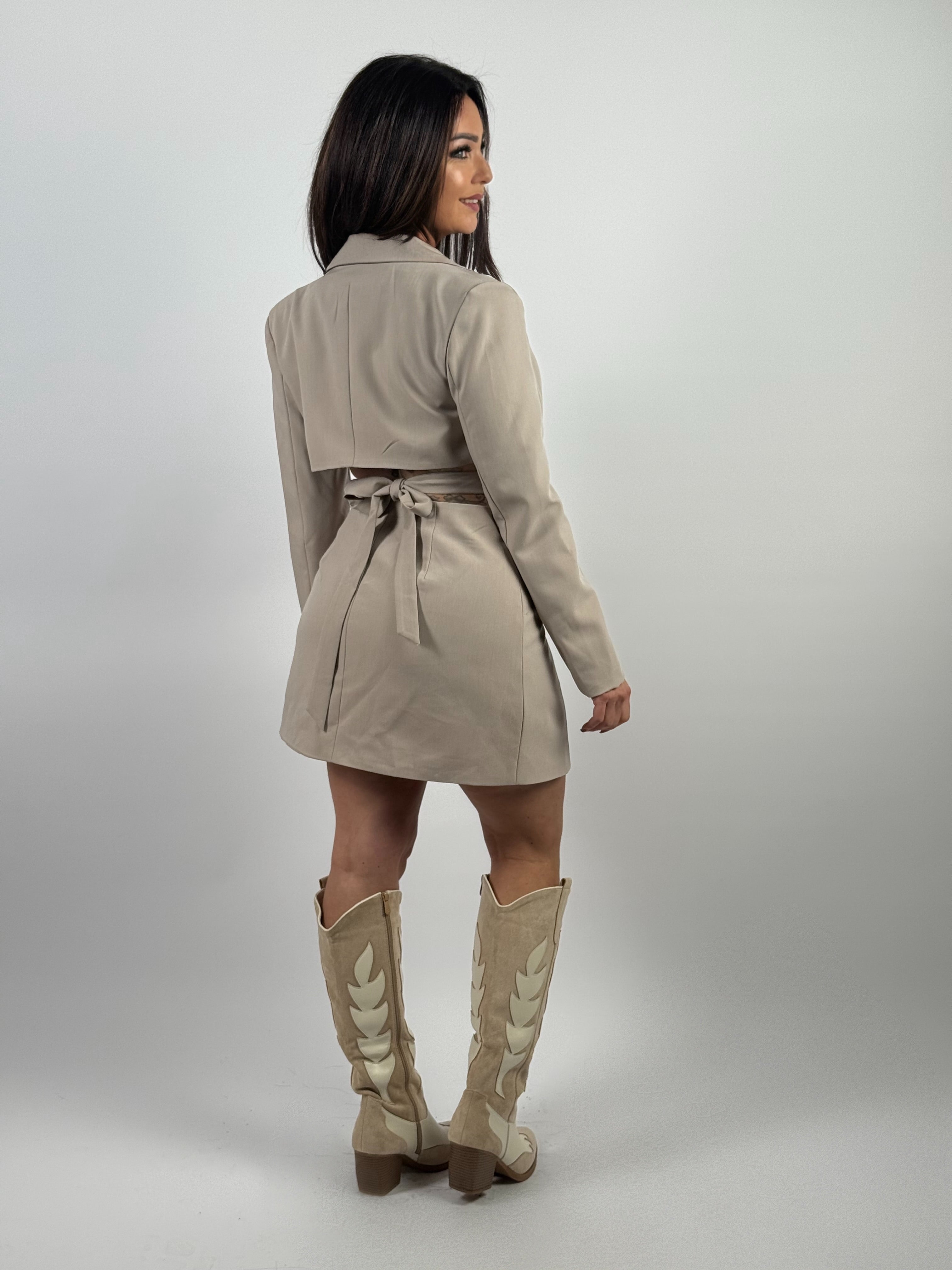 Jurk Blazer Strik Taupe