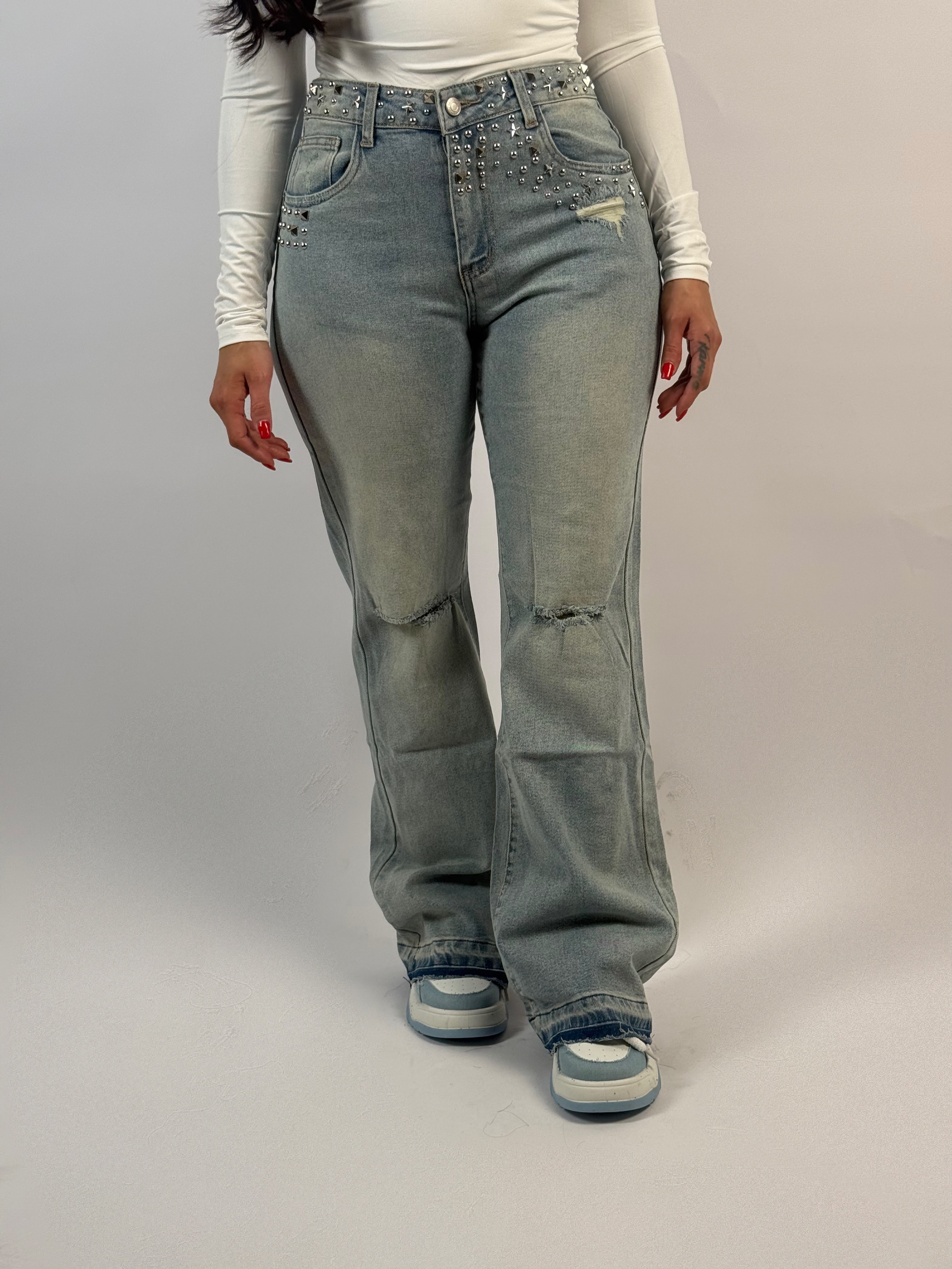 Jeans K 927 Stud Flared Blauw