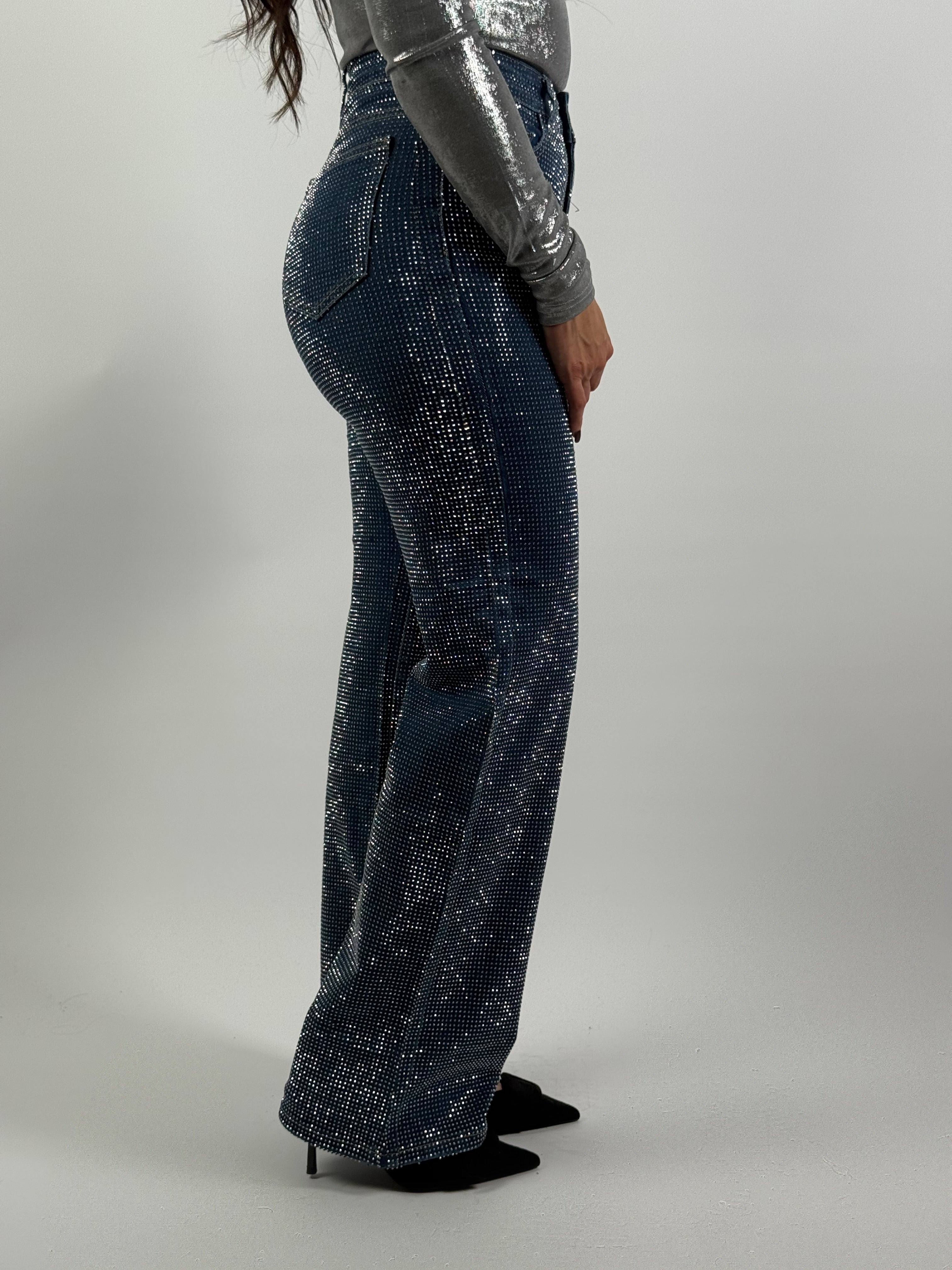 Jeans H 698-2 All Strass Wide Leg Blauw