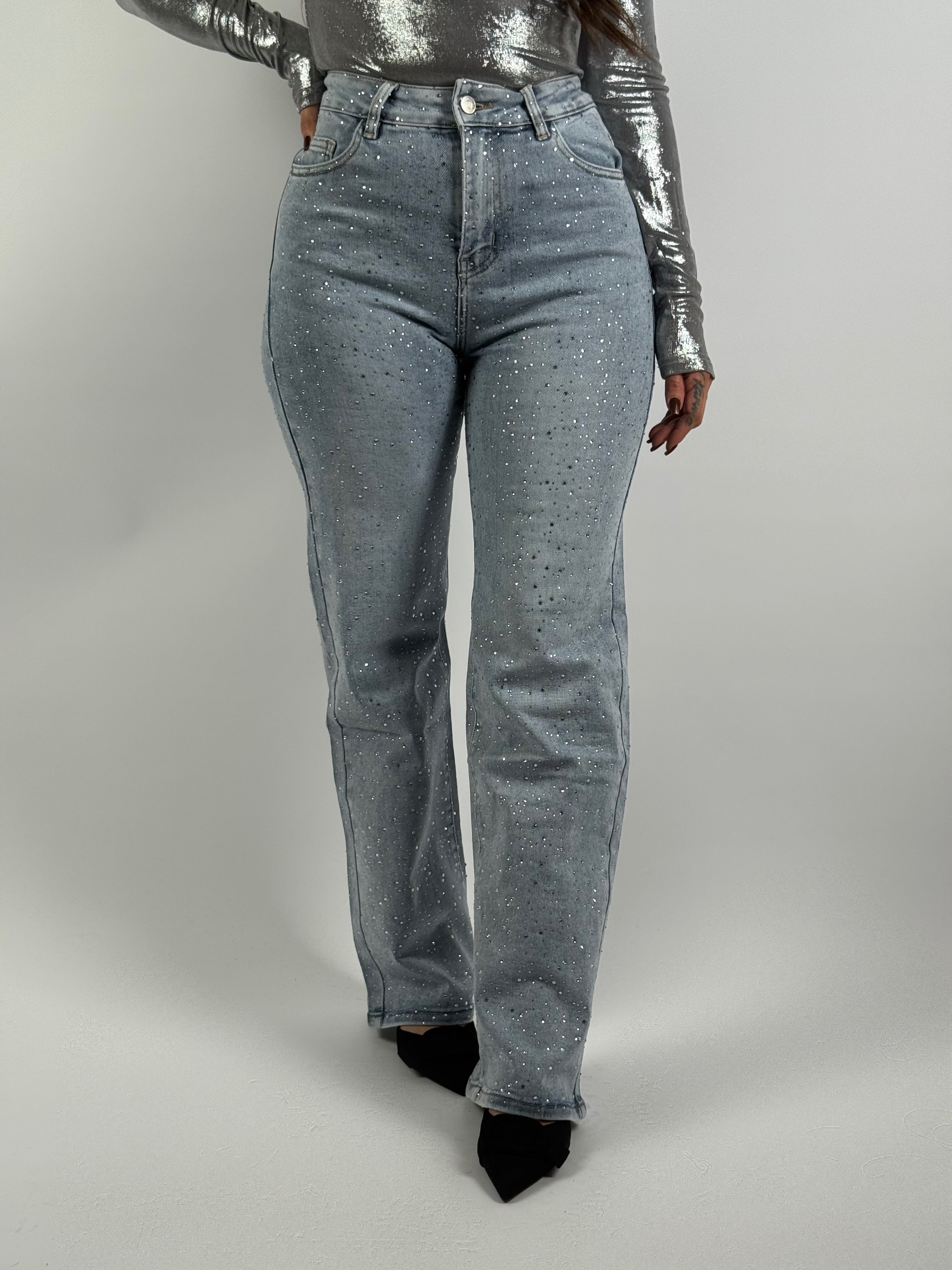 Jeans H 887-3 Strass Wide Leg Blauw