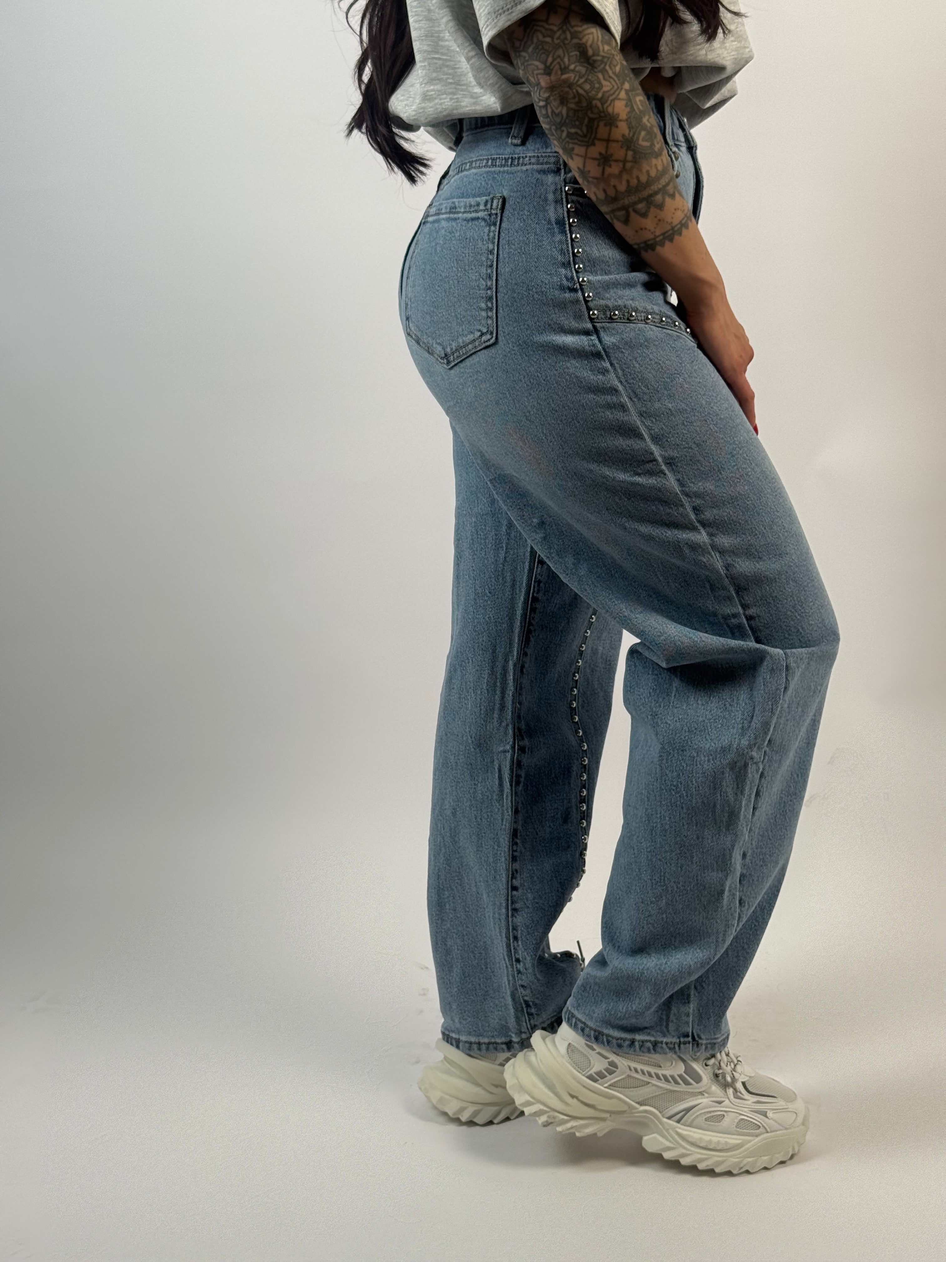 Jeans F 5533 Wide/Balloon Stud Leg Blauw