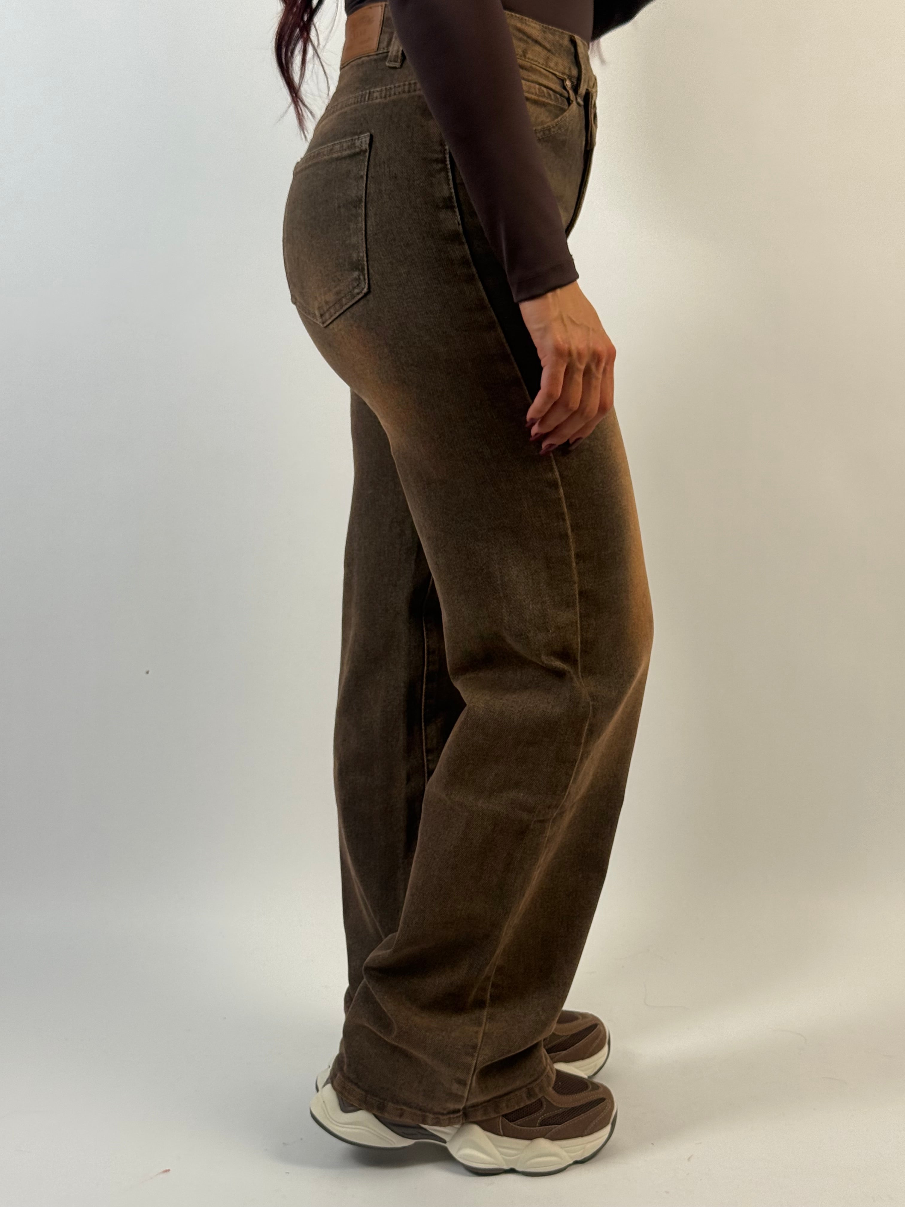 Jeans B 7586 Wash Wide Bruin
