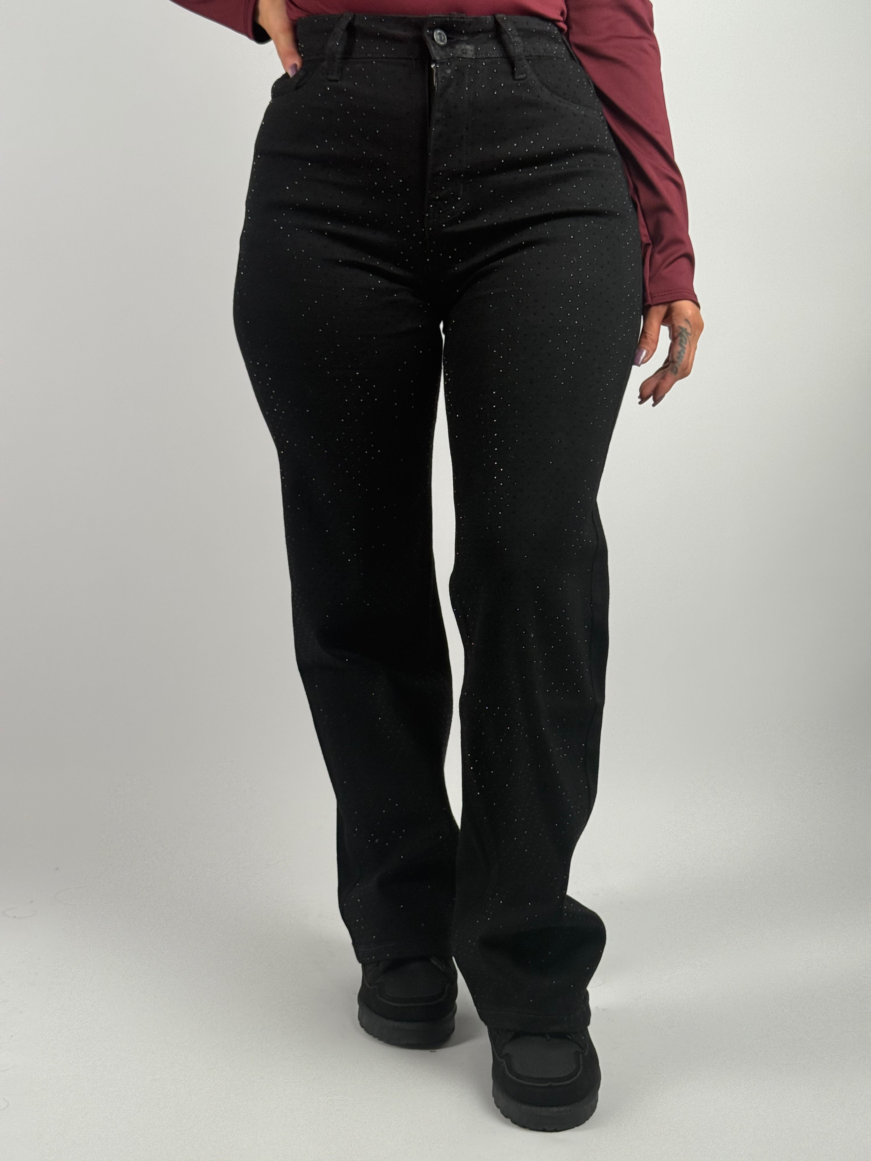 Jeans Y 807A Strass Wide Leg Zwart