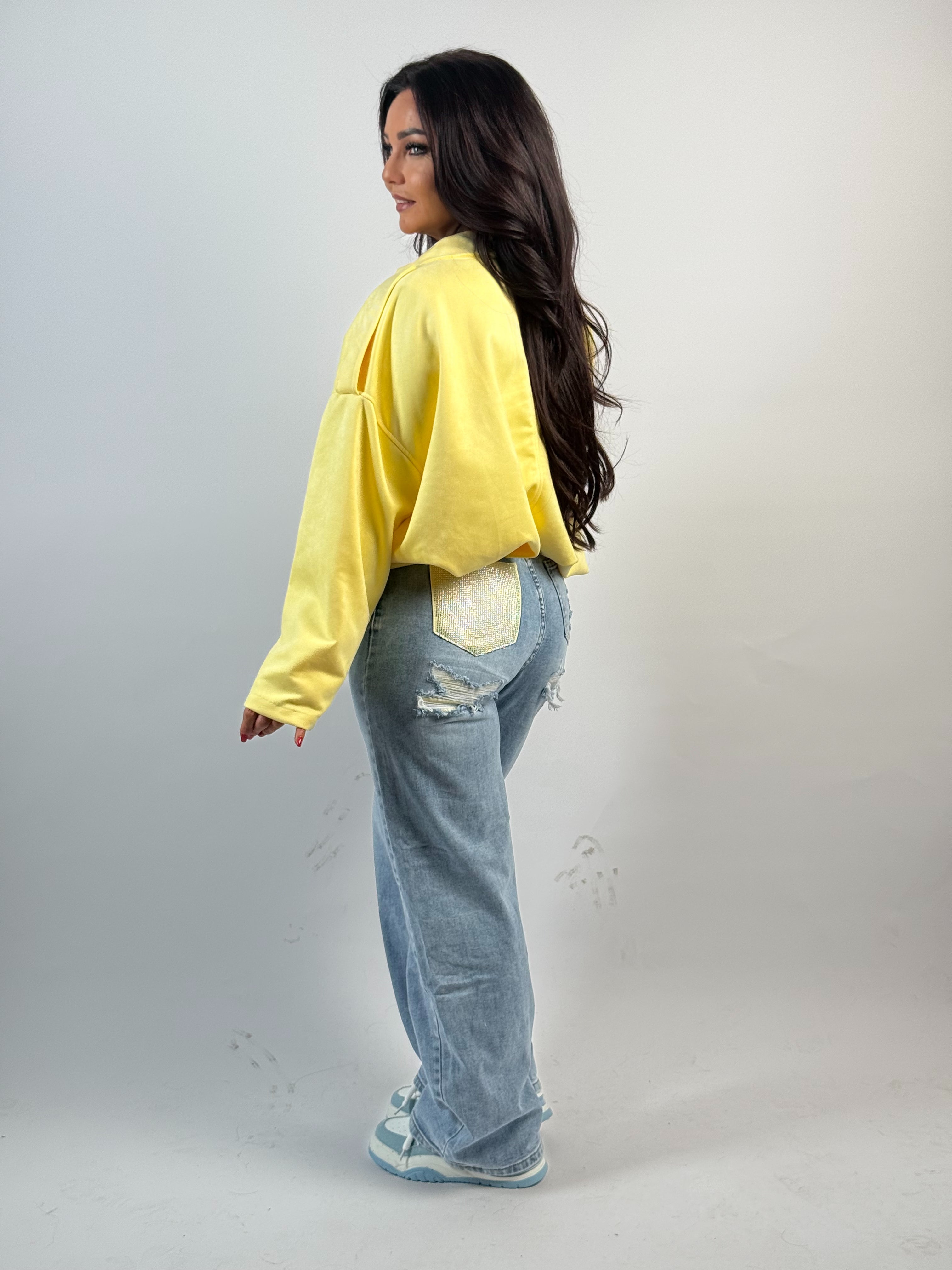 Jeans H 1576 Geel Strass Wide Leg Blauw