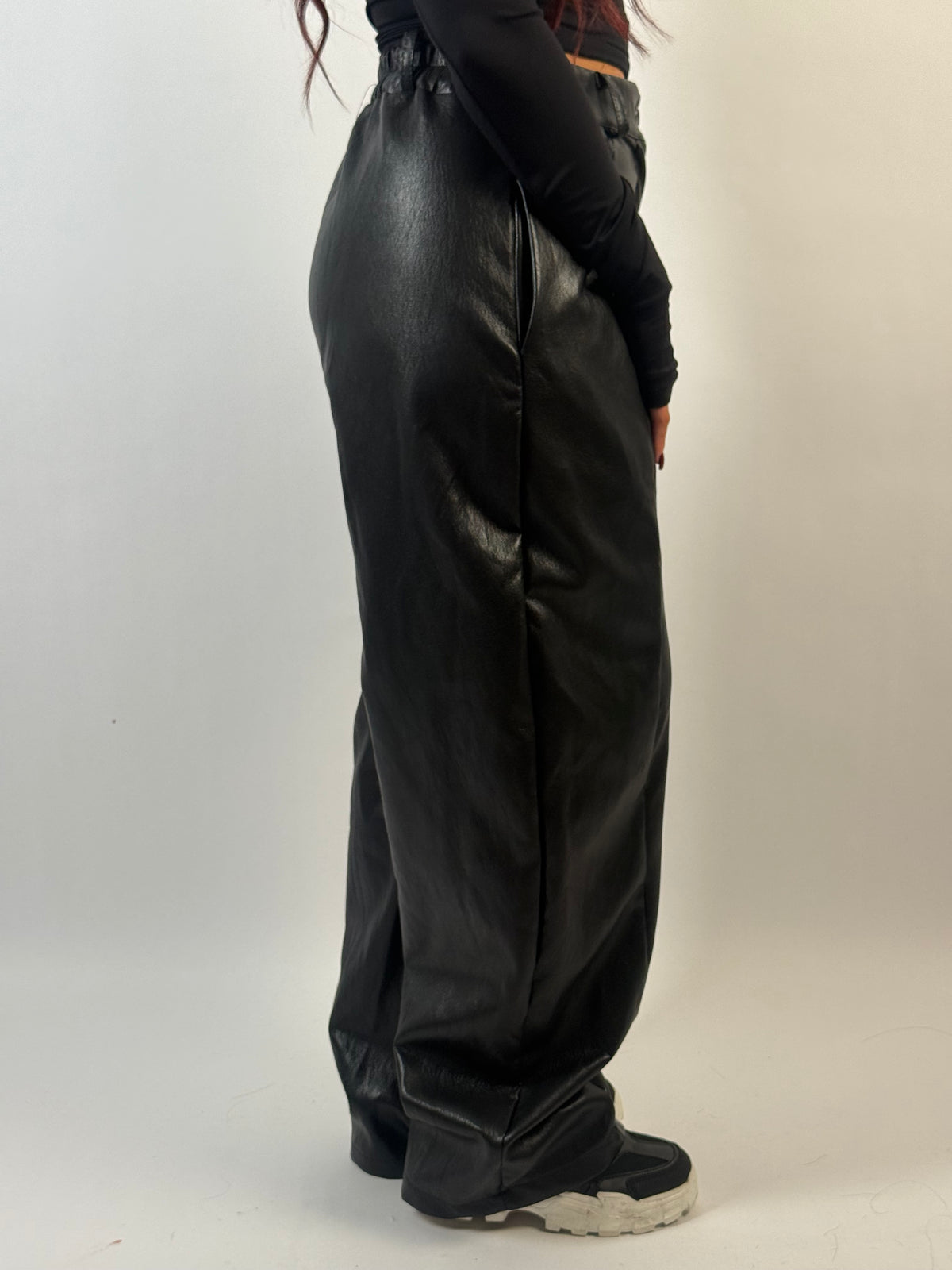 Broek Leer Look Ballon Zwart