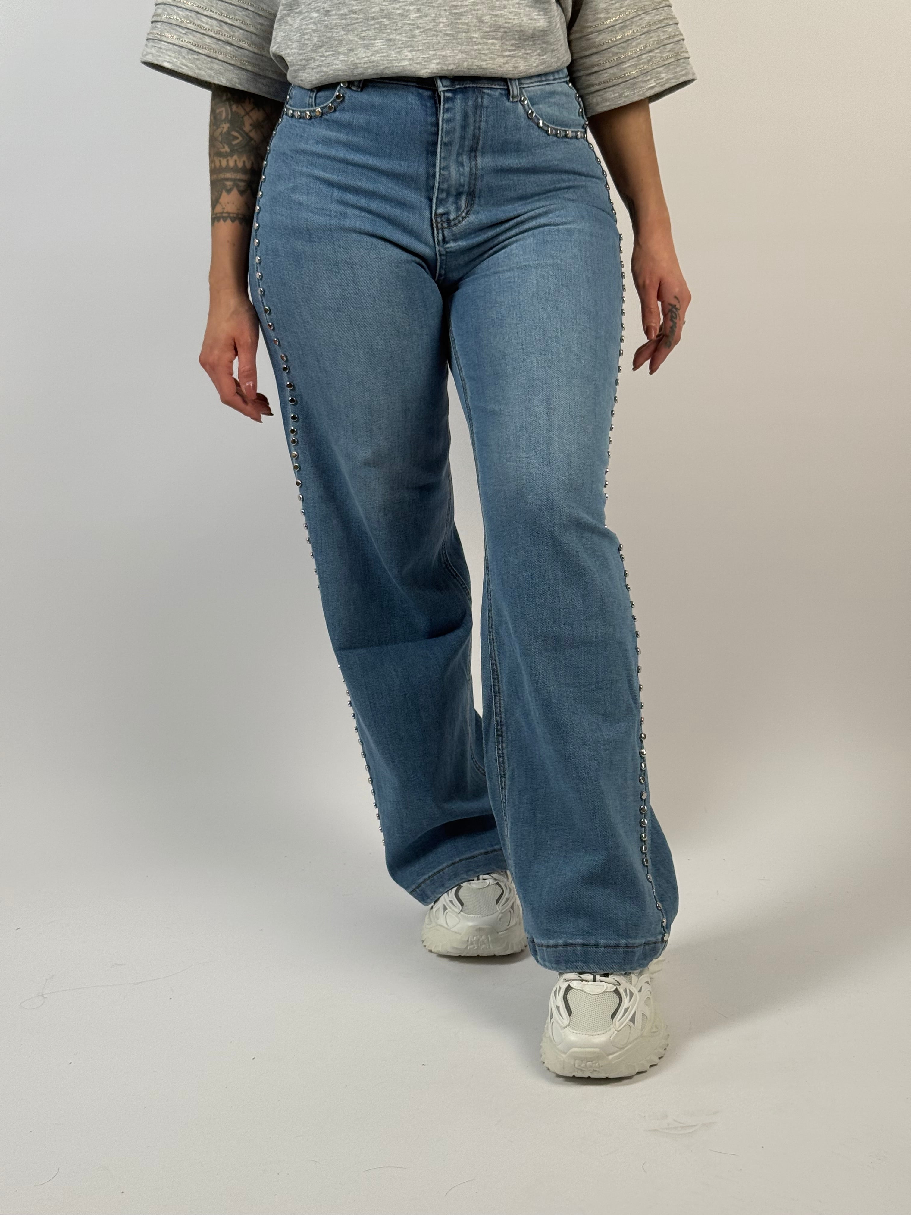 Jeans F 2501 Stud Wide Leg Blauw