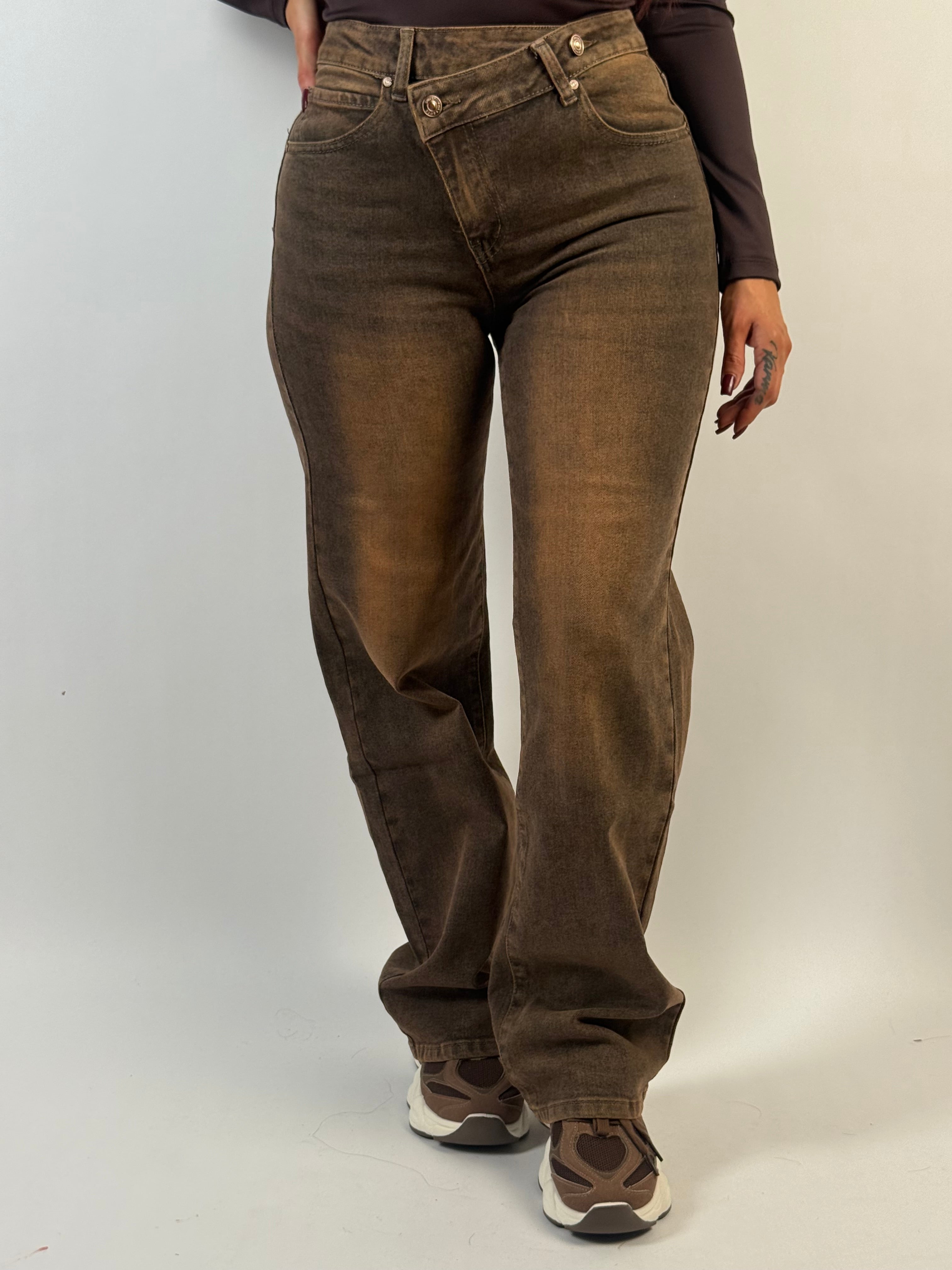 Jeans B 7586 Wash Wide Bruin