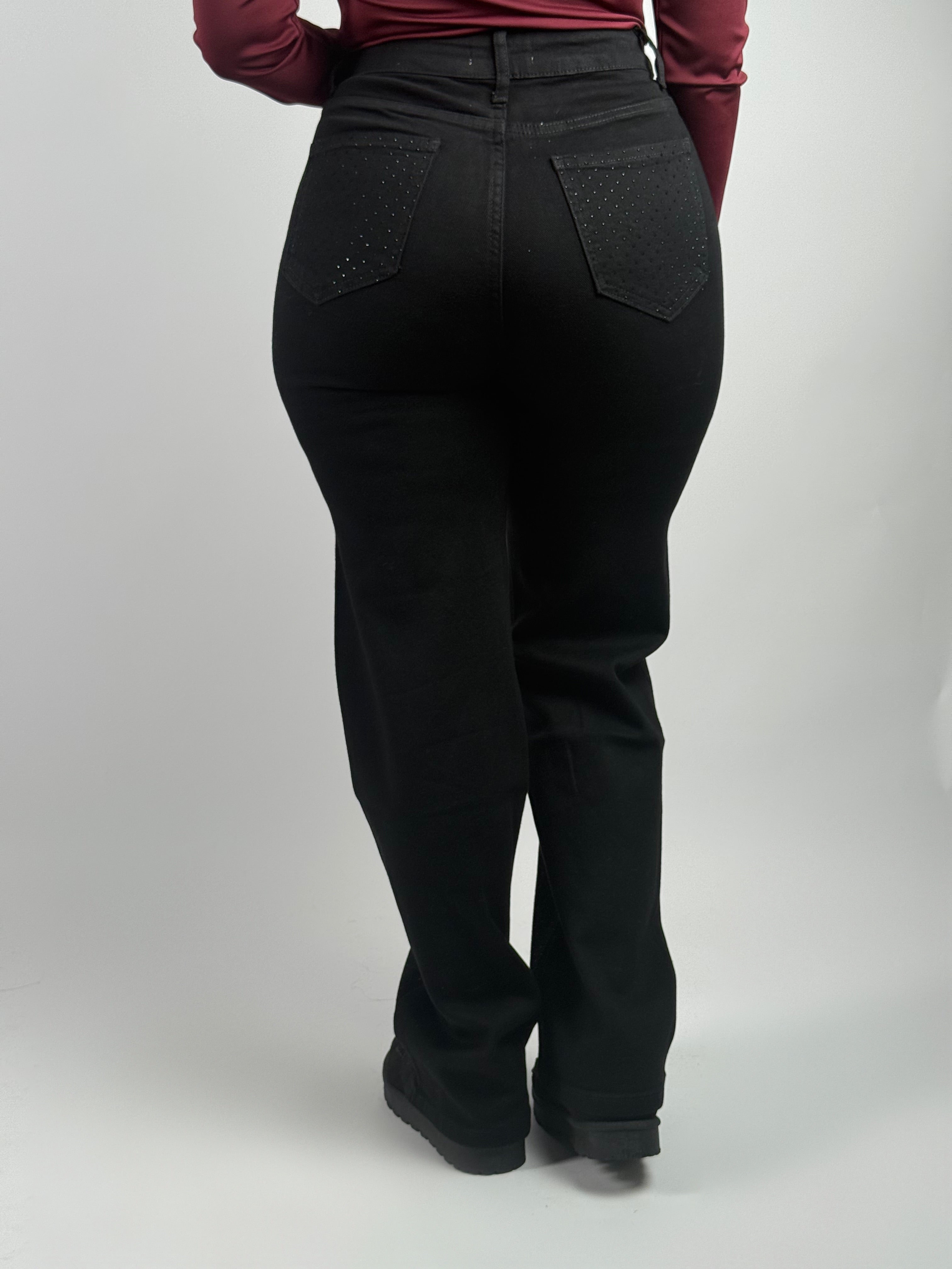 Jeans Y 807A Strass Wide Leg Zwart