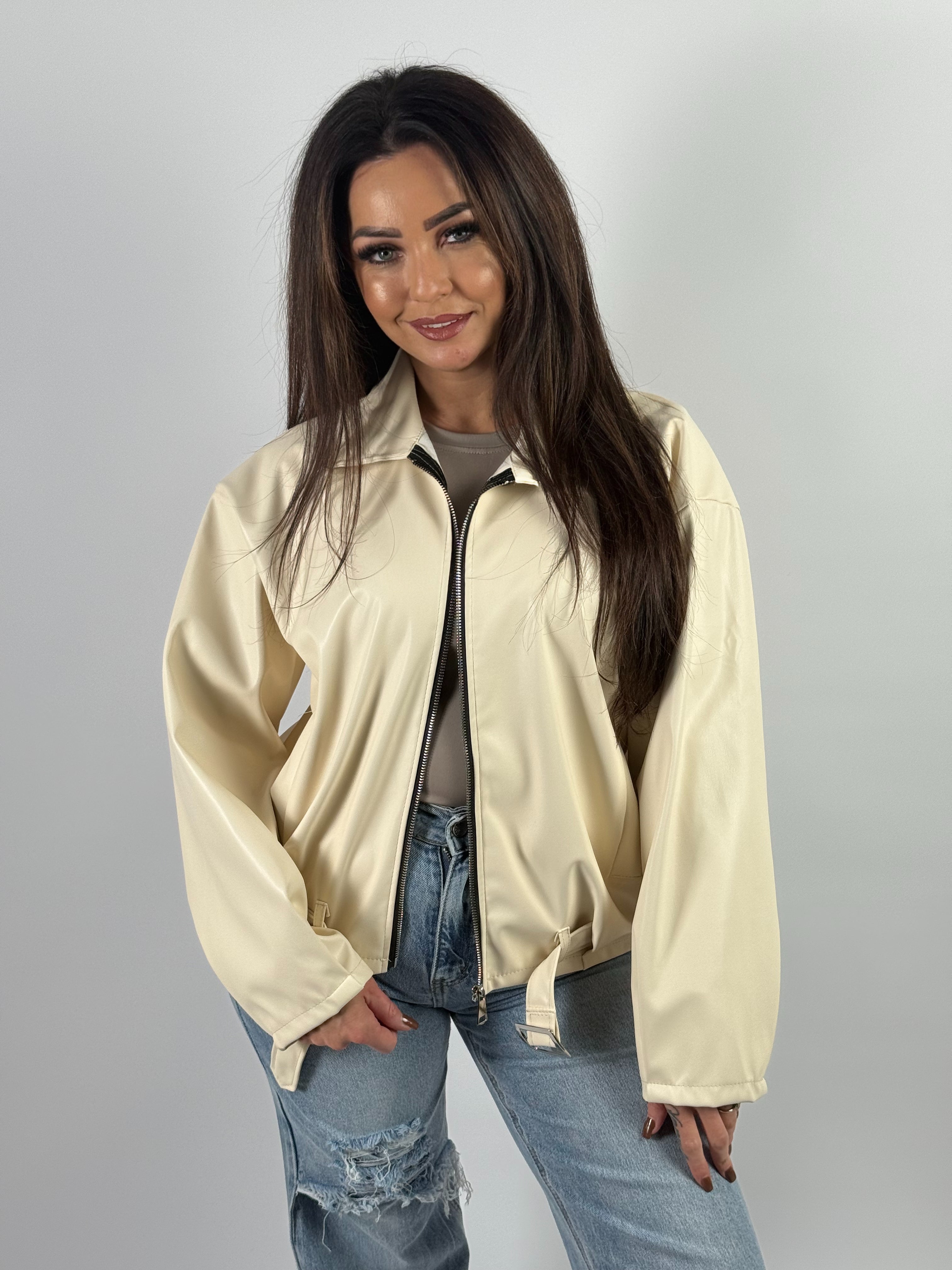 Jack Leather Look Riem Crème