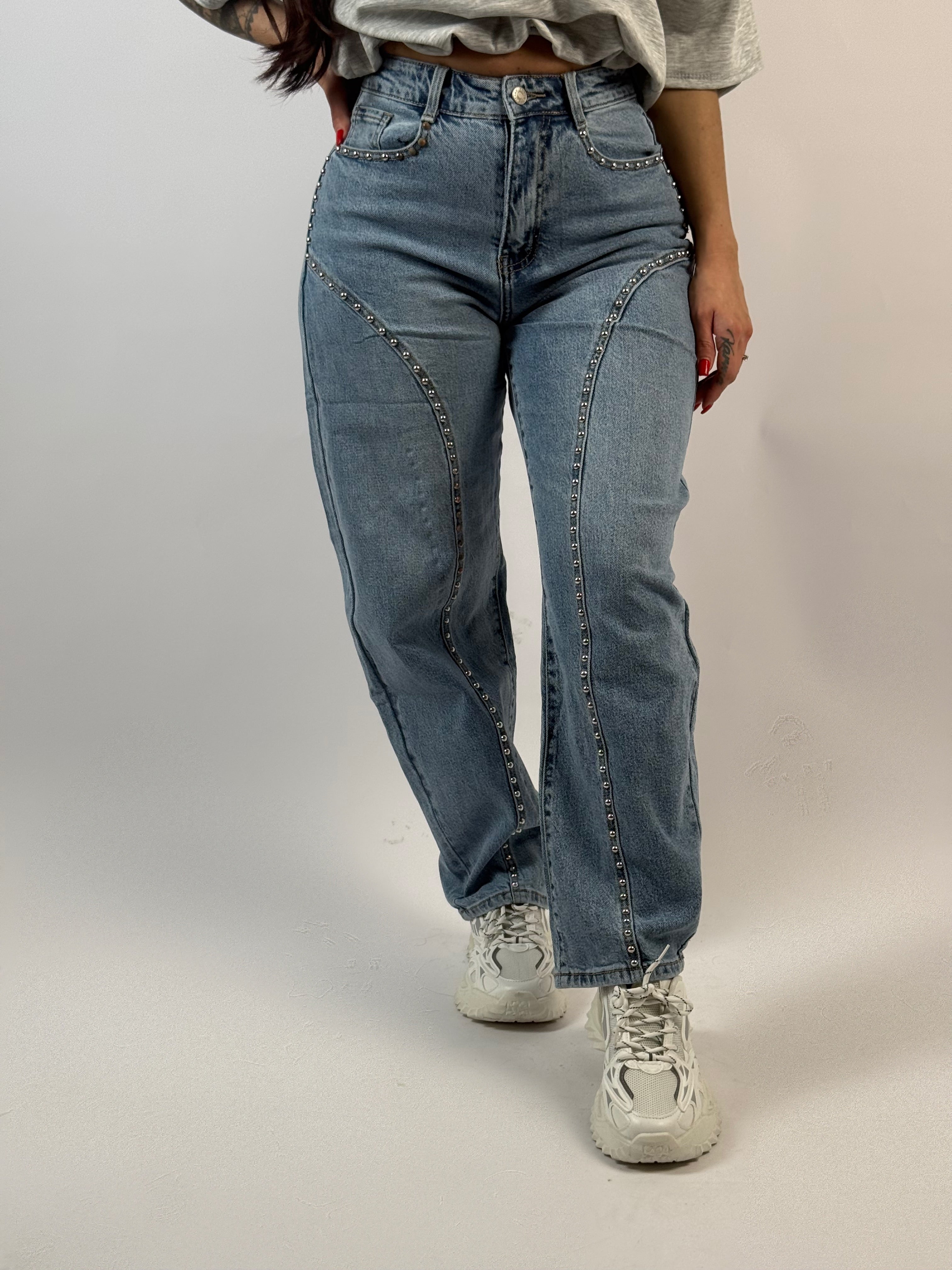 Jeans F 5533 Wide/Balloon Stud Leg Blauw