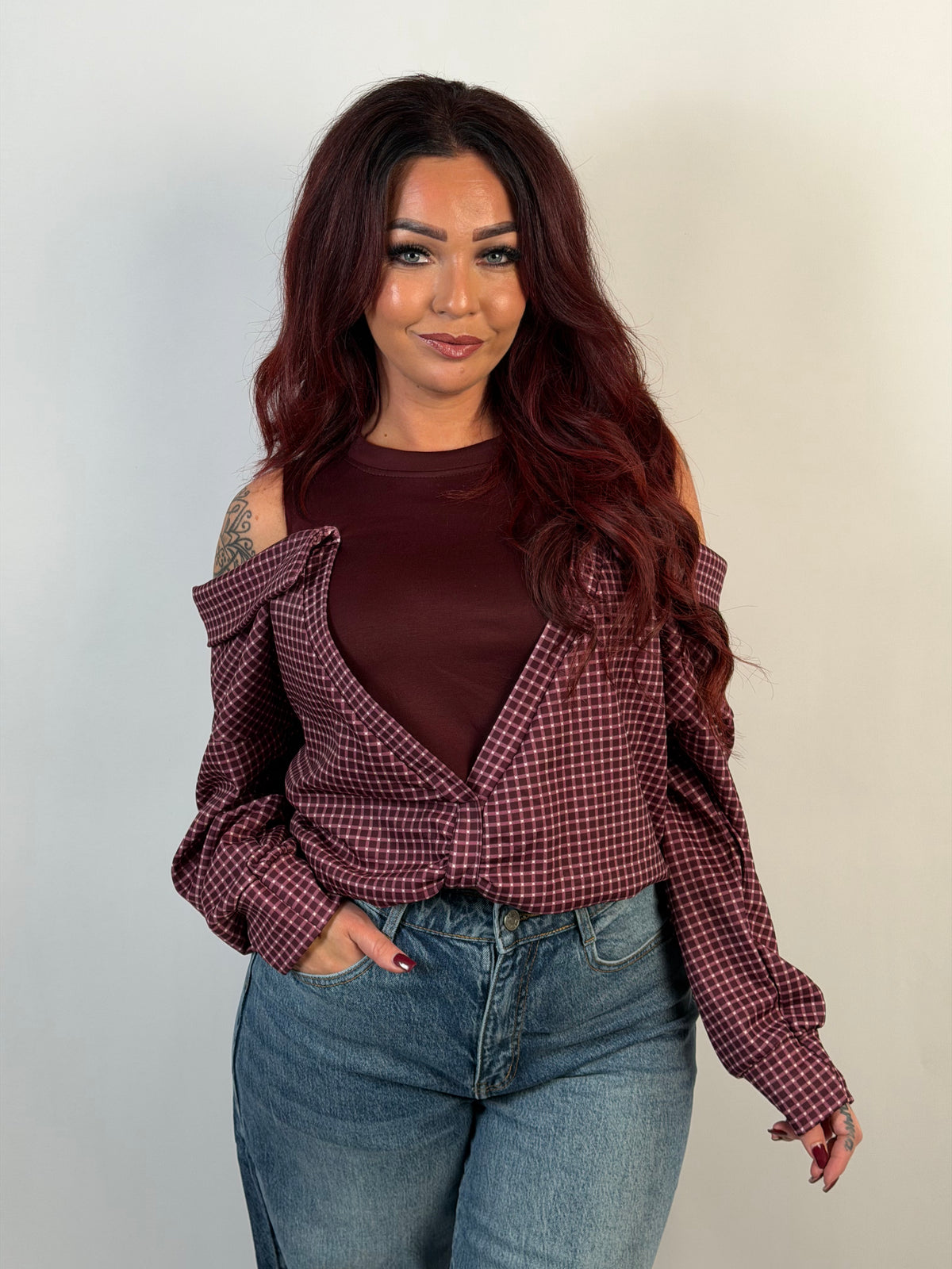 Top Off Sh. Ruit Bordeaux